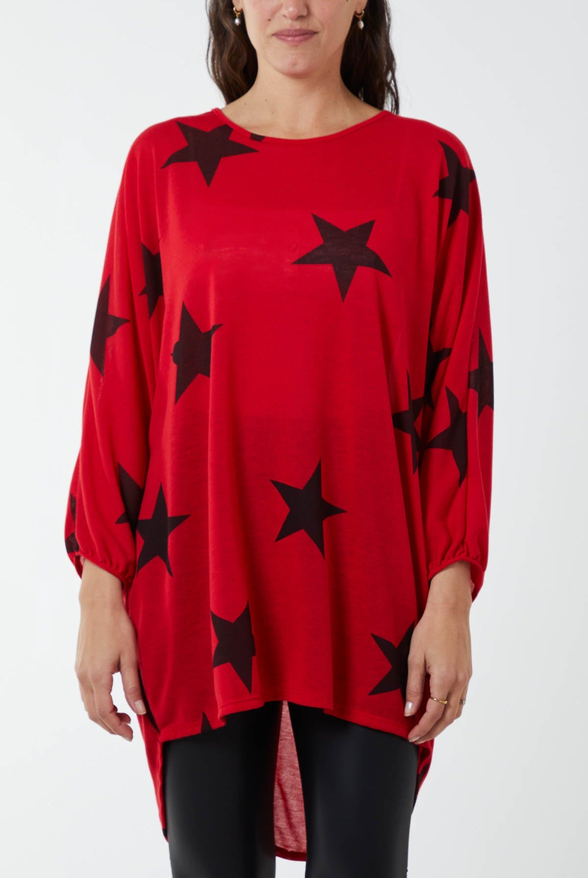Dip Hem Asymmetric Star Top TOPMF2 WearAll Red One Size