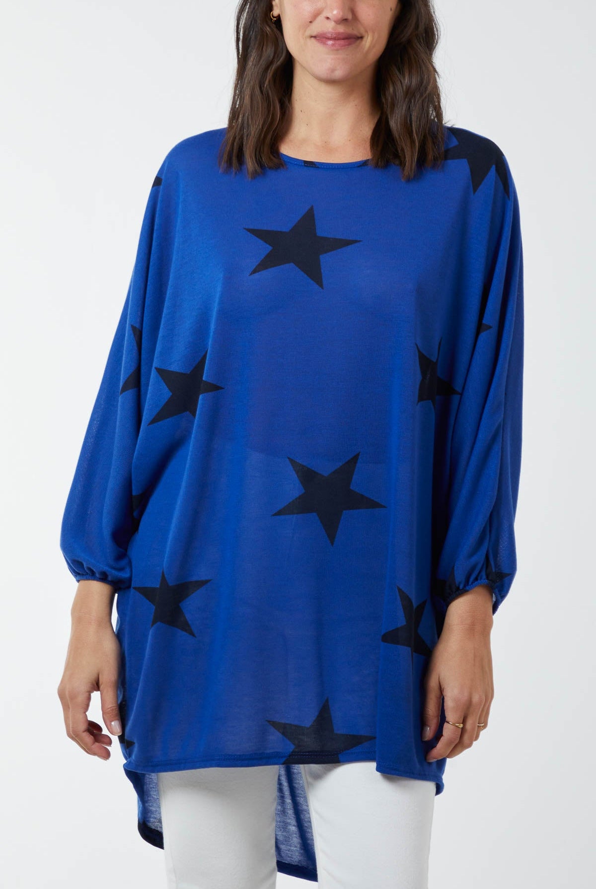 Dip Hem Asymmetric Star Top TOPMF2 WearAll Royal Blue One Size