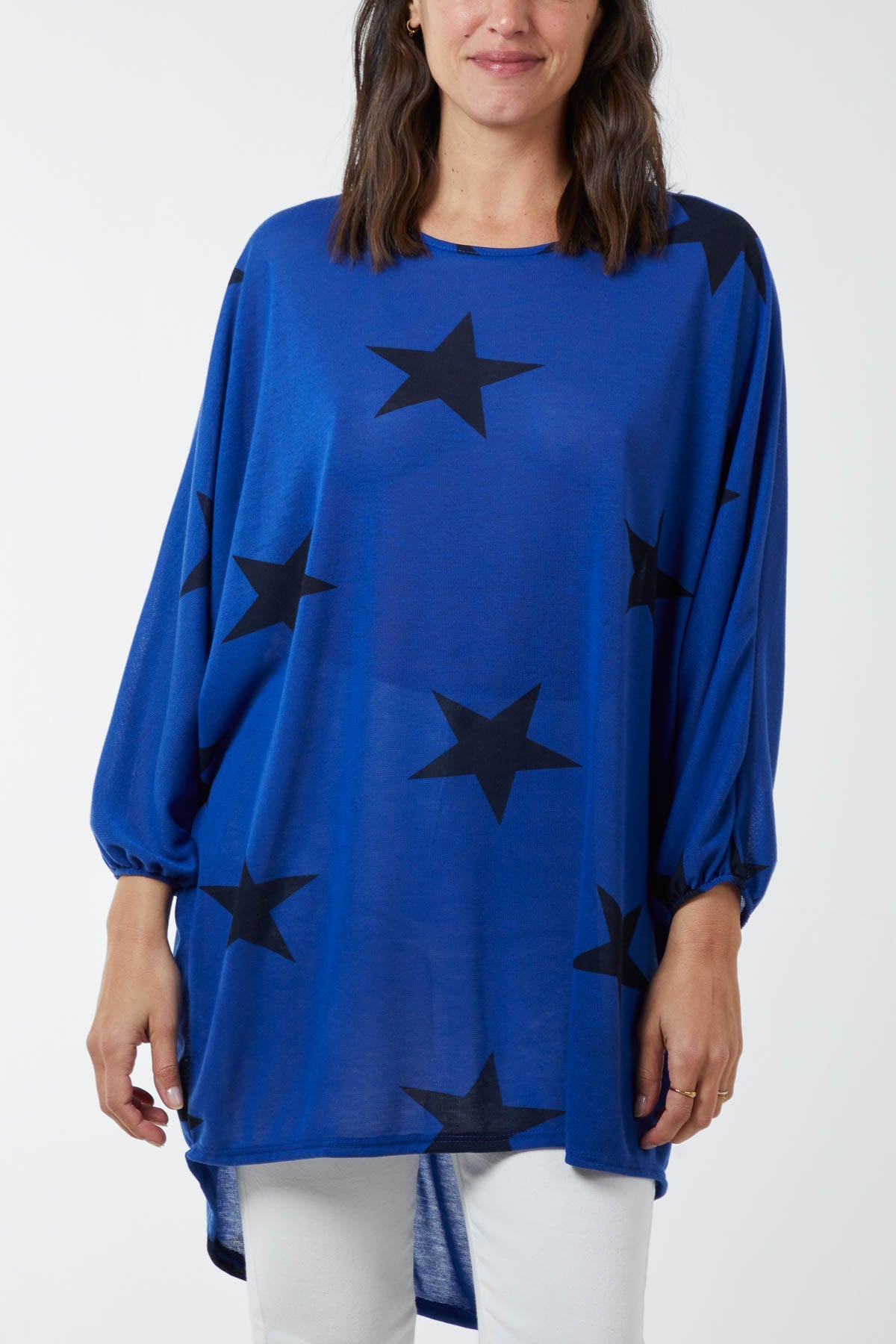 Dip Hem Asymmetric Star Top TOPMF2 WearAll Royal Blue One Size