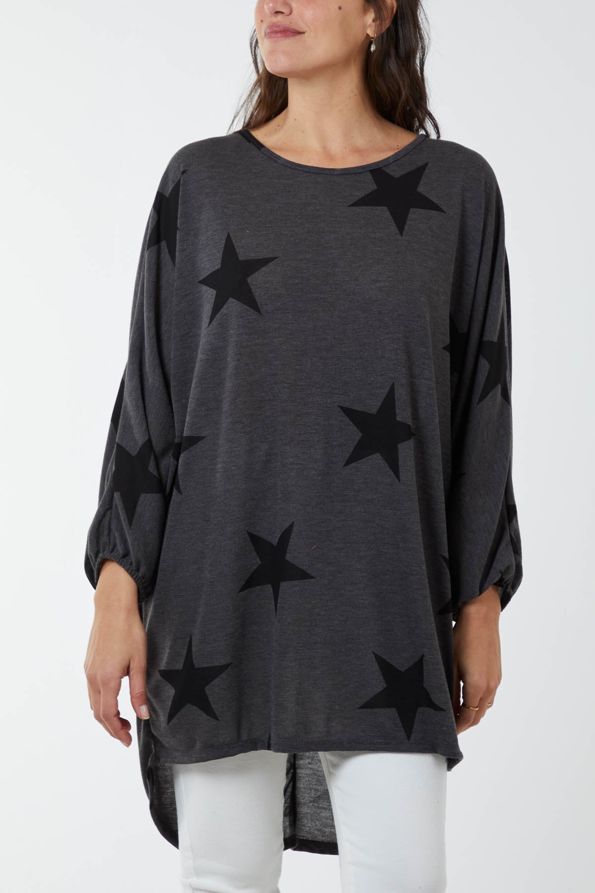 Dip Hem Asymmetric Star Top TOPMF2 WearAll Charcoal One Size