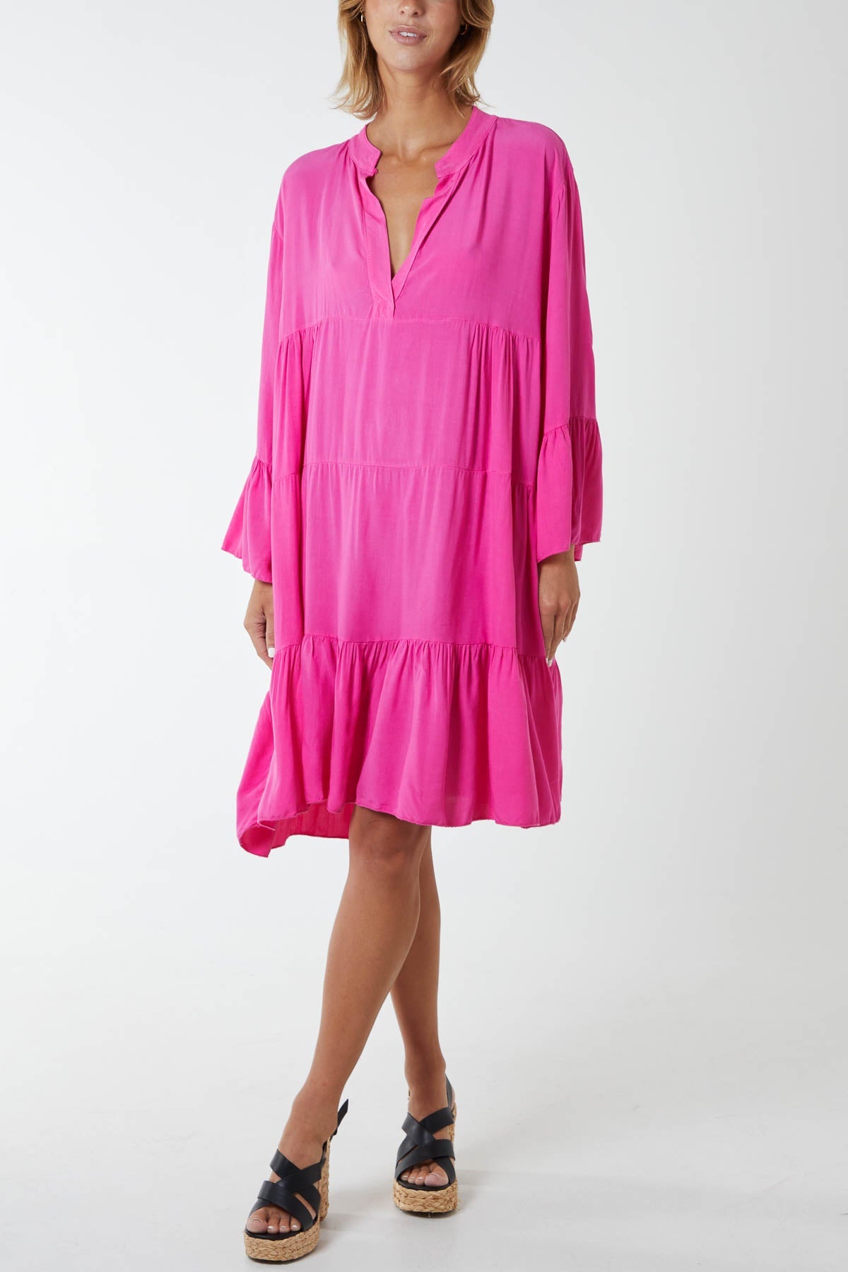 Flare Smock Dress Dress WearAll Fuchsia One Size