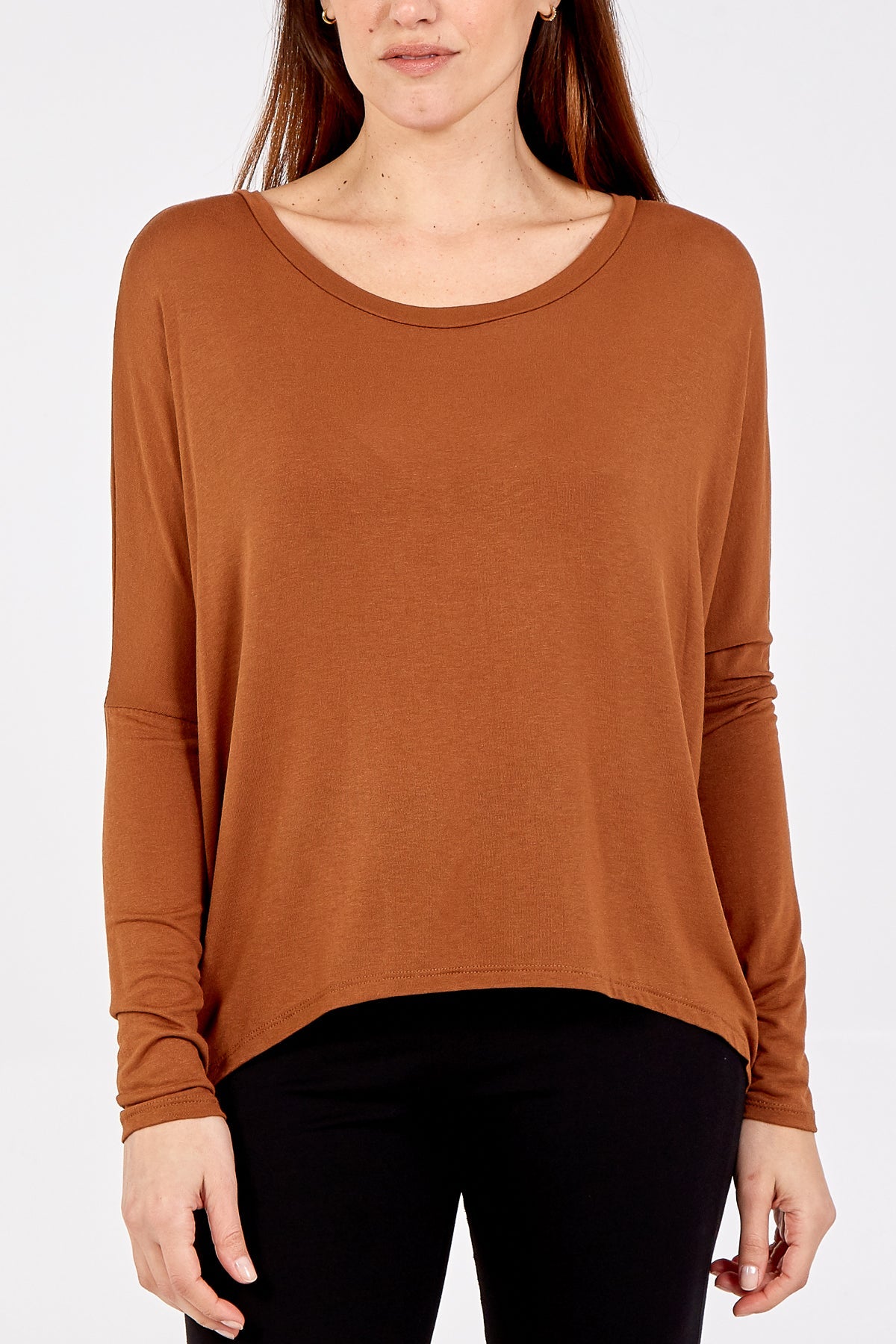 Basic Long Sleeve High Low Top TOPMF2 WearAll Tobacco One Size