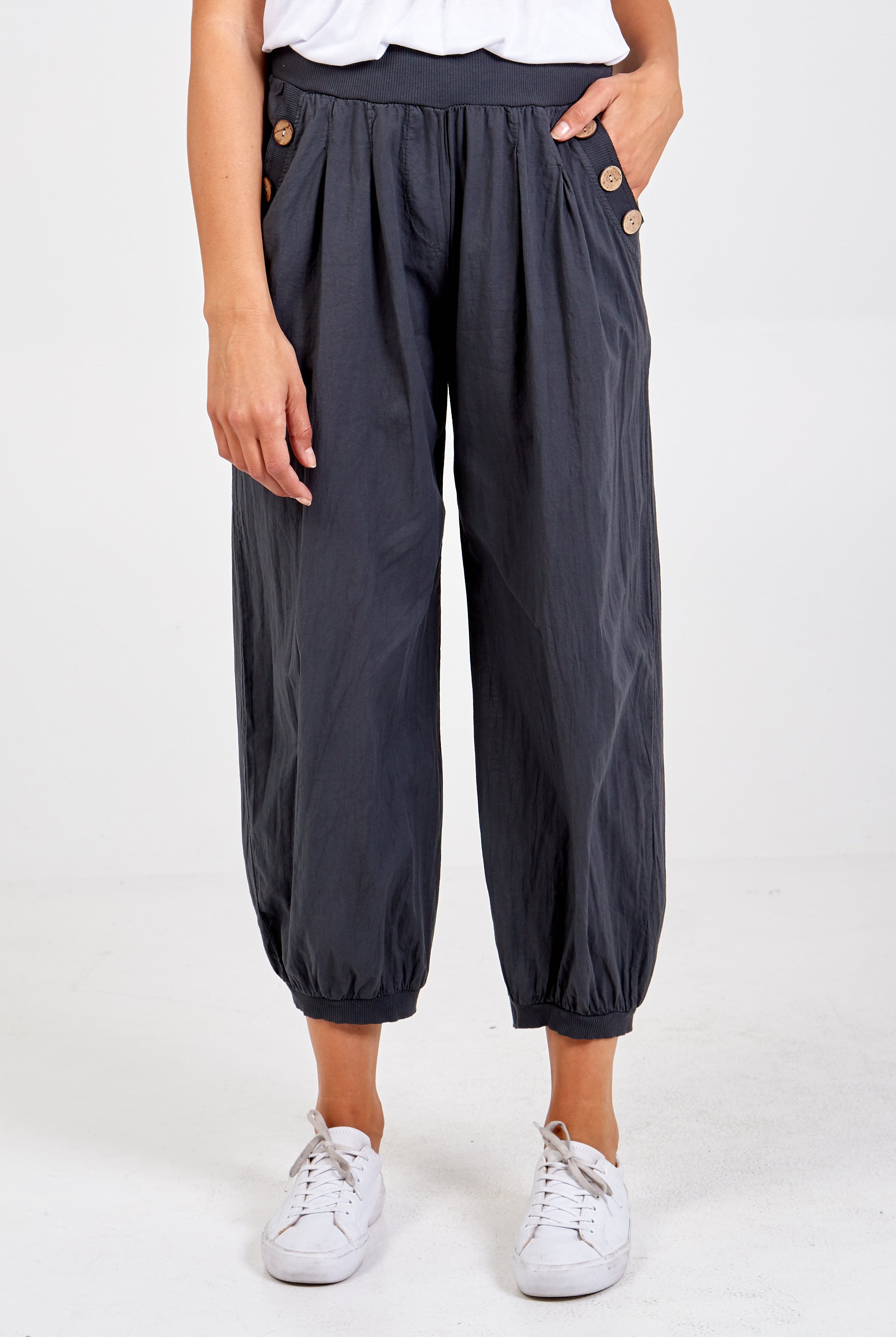 Button Pocket Detail Harem Pants TRS1 WearAll Charcoal One Size