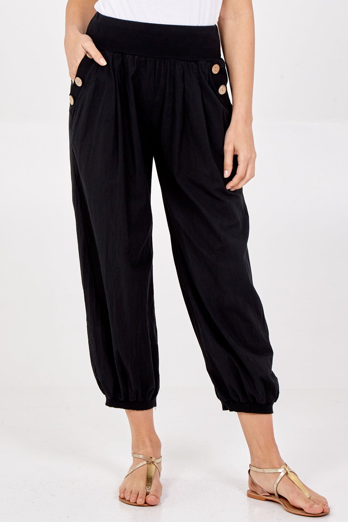 Button Pocket Detail Harem Pants TRS1 WearAll Black One Size