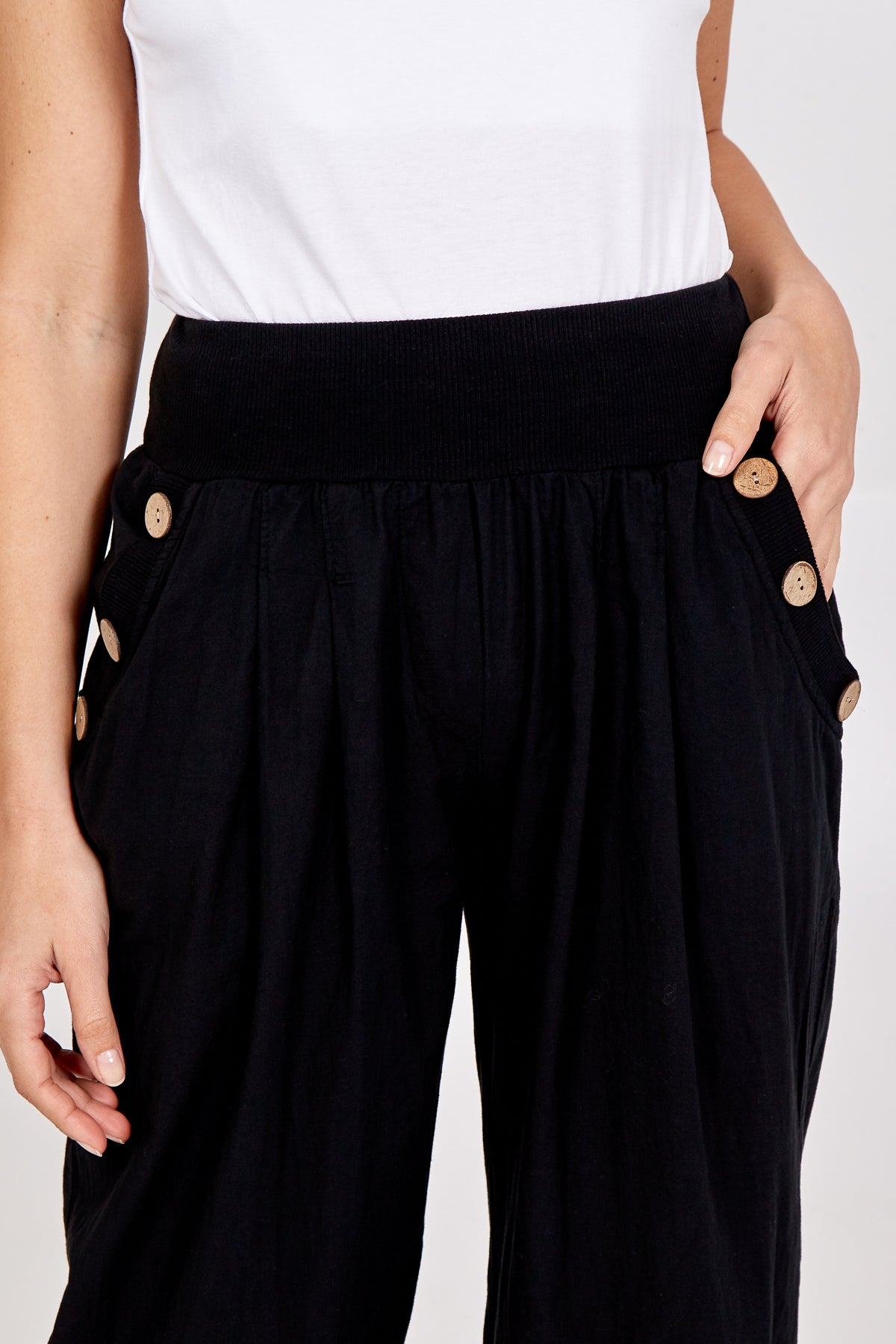 Button Pocket Detail Harem Pants TRS1 WearAll