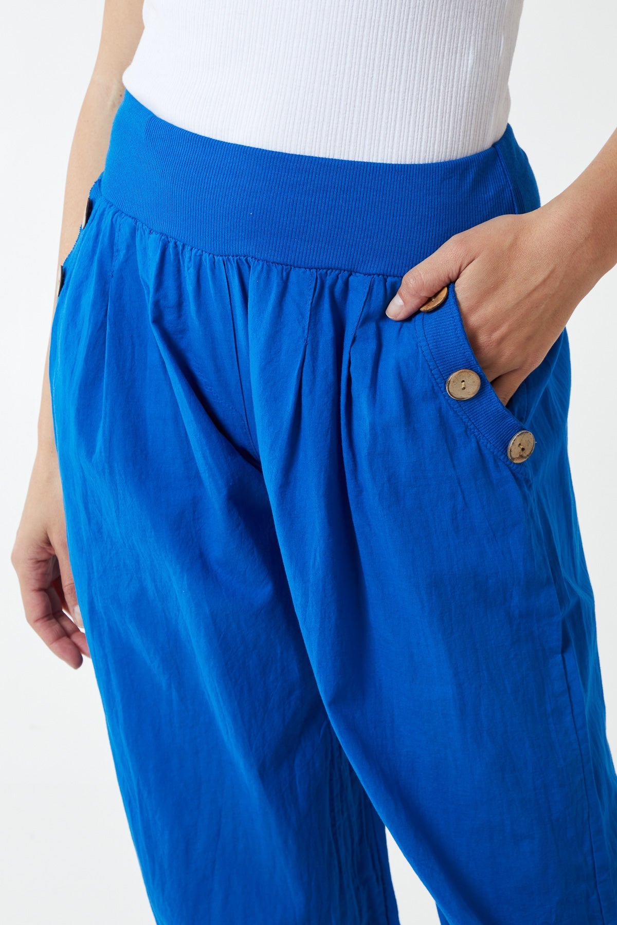 Button Pocket Detail Harem Pants TRS1 WearAll Royal Blue One Size