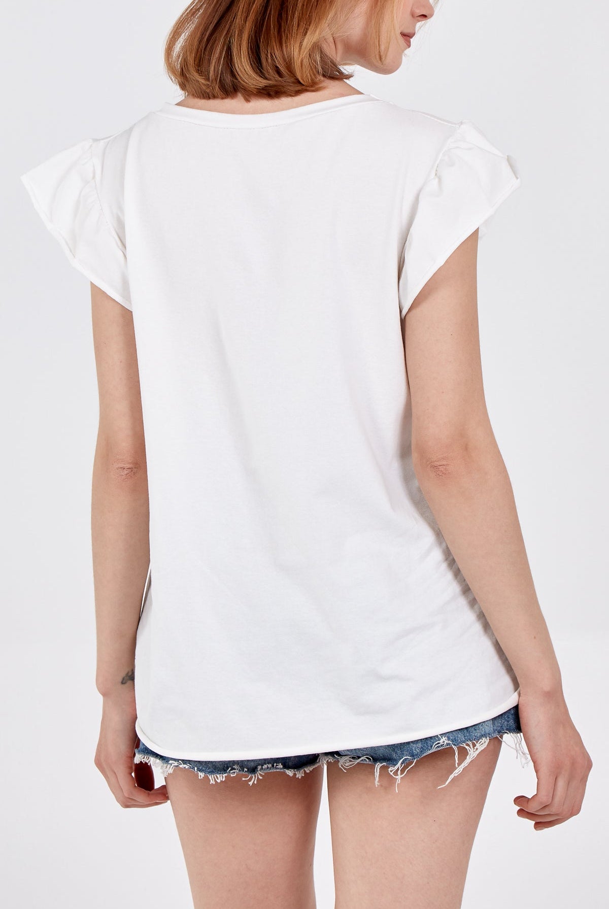 Scoop Neck Frill Sleeve Top With Necklace TOPMF2 WearAll