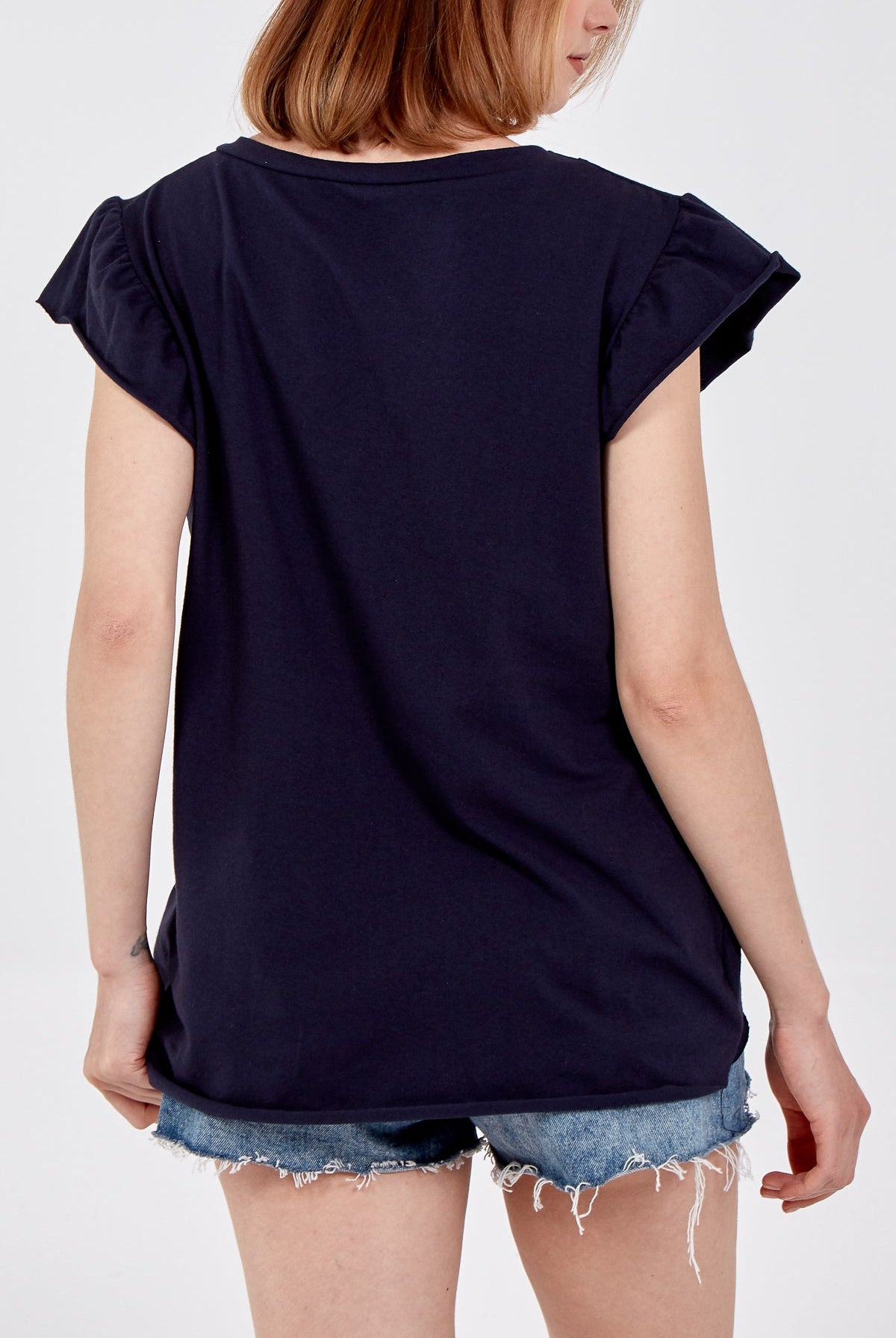 Scoop Neck Frill Sleeve Top With Necklace TOPMF2 WearAll