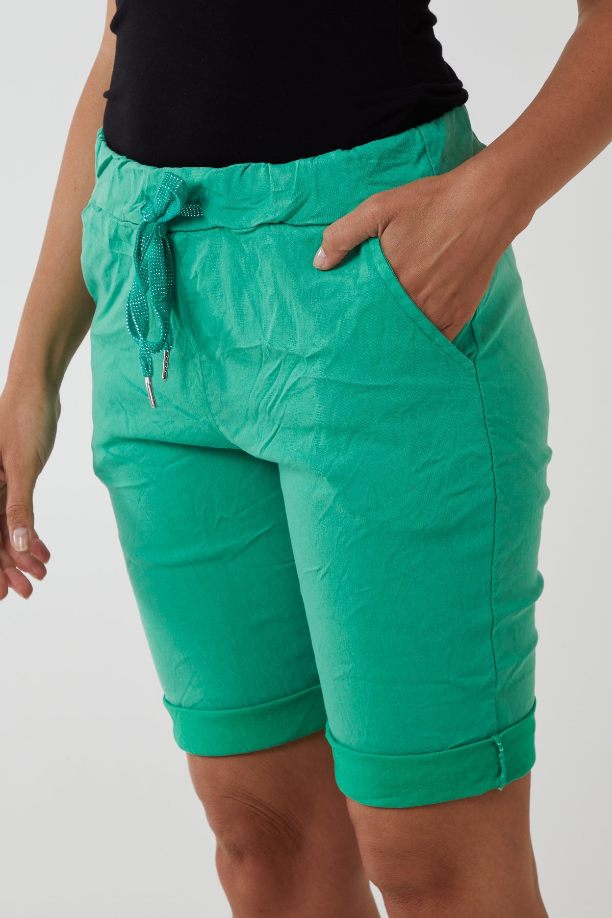 Plus Size Magic Plain Drawstring Shorts Skirts & Shorts WearAll