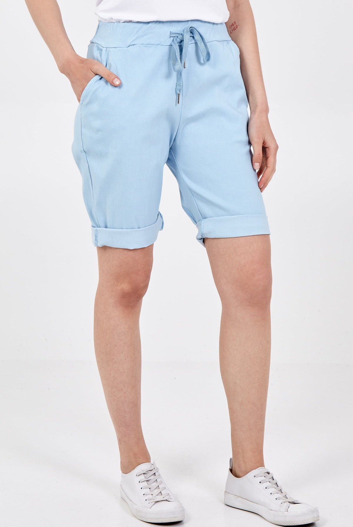 Plus Size Magic Plain Drawstring Shorts Skirts & Shorts WearAll Light Blue 16