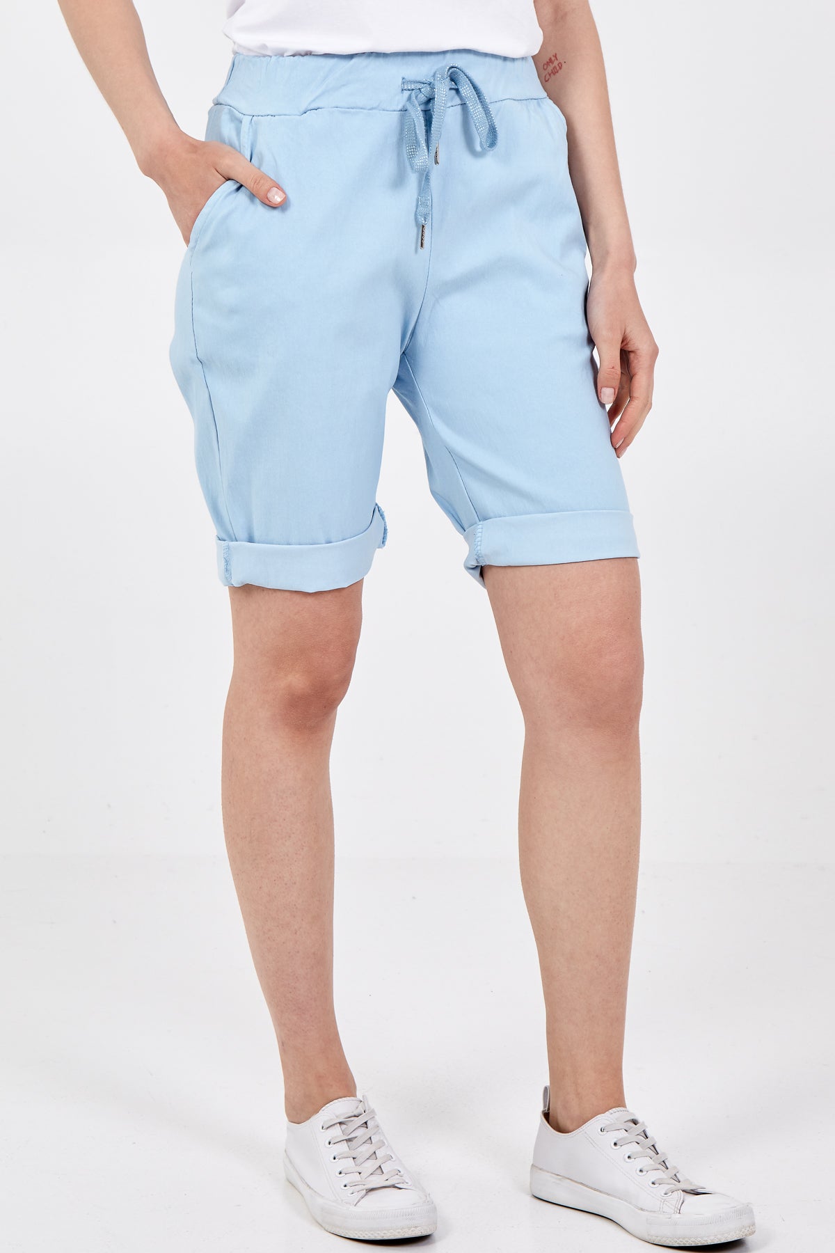 Plus Size Magic Plain Drawstring Shorts Skirts & Shorts WearAll Light Blue 16