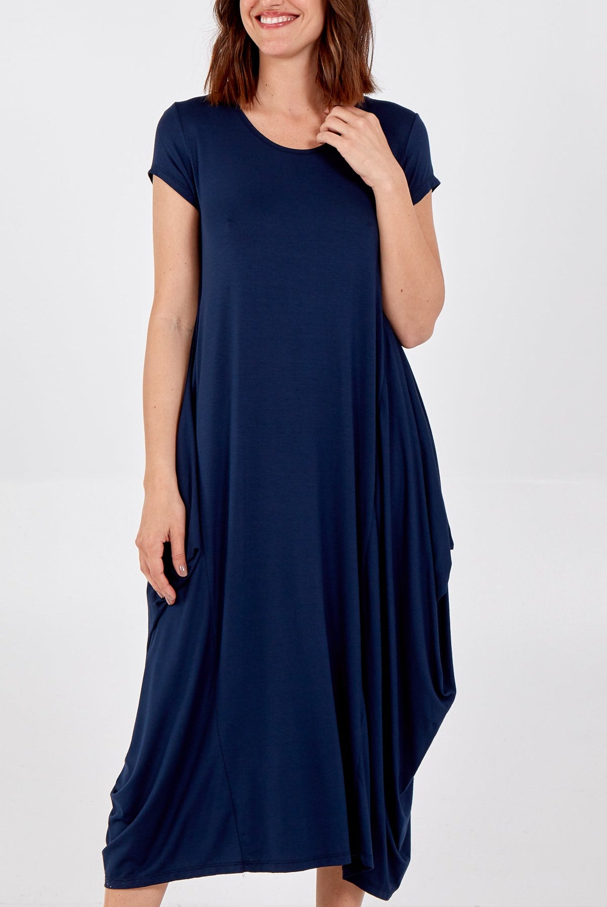 Cap Sleeve Plain Parachute Dress DMF2 WearAll Navy One Size