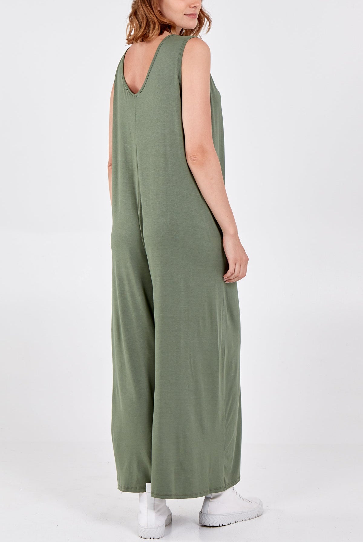 Sleeveless Plain V-Neck Jumpsuit Jump/Play WearAll
