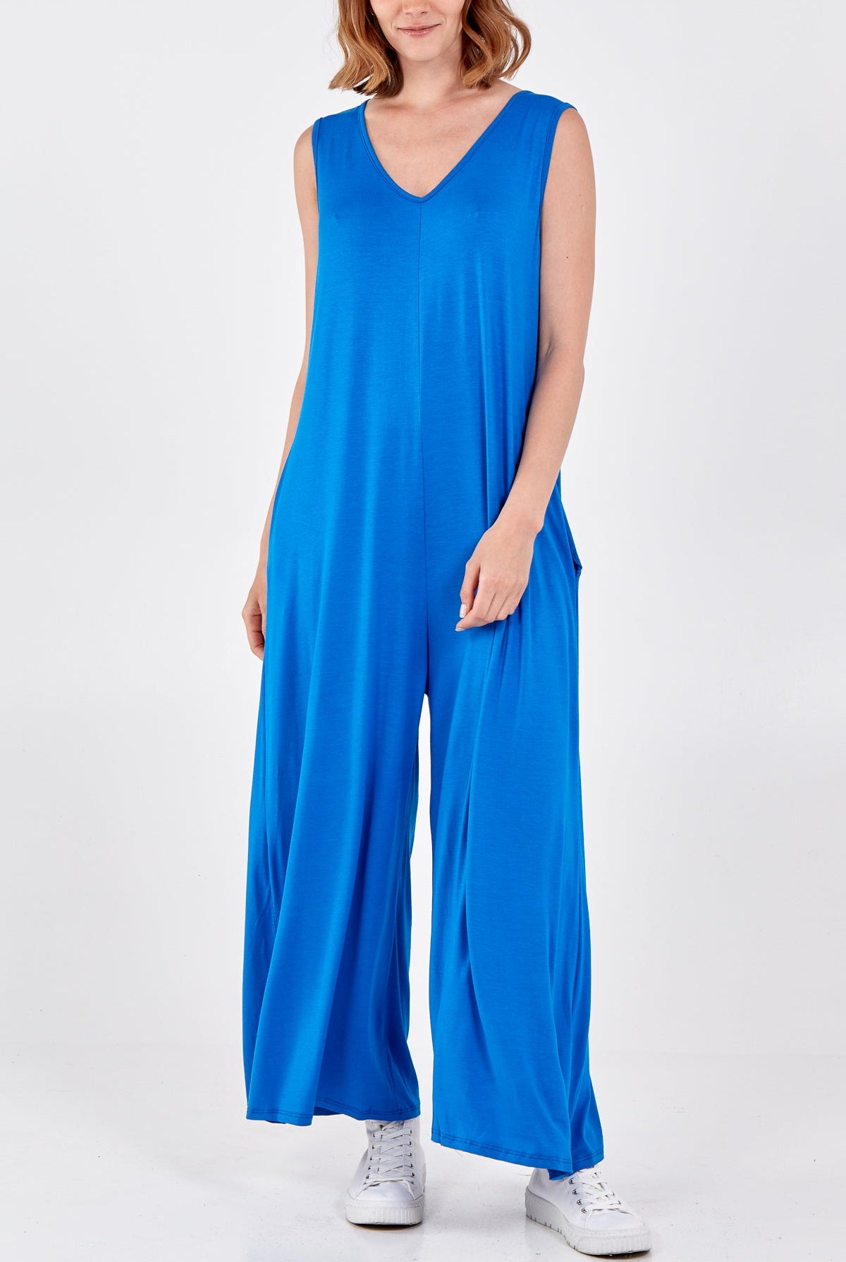 Sleeveless Plain V-Neck Jumpsuit Jump/Play WearAll Royal Blue One Size