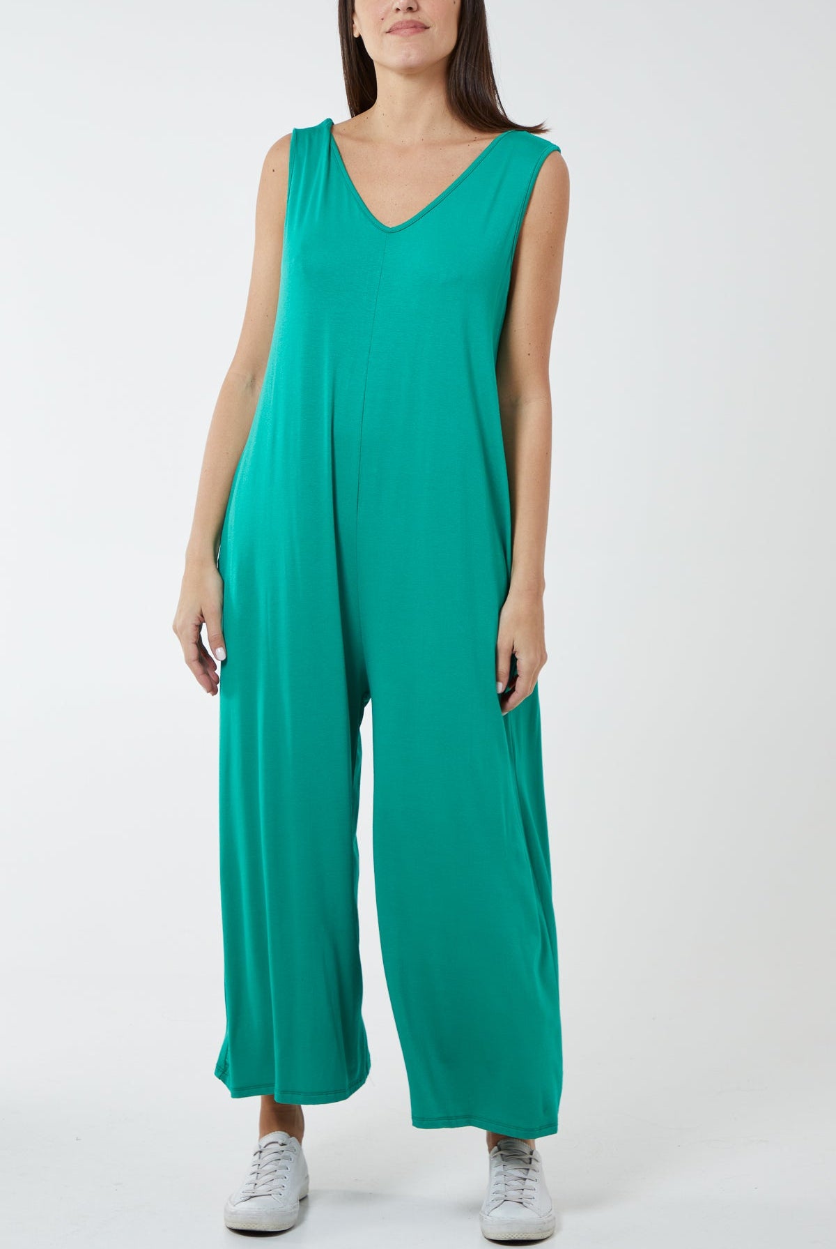Sleeveless Plain V-Neck Jumpsuit Jump/Play WearAll Apple Green One Size