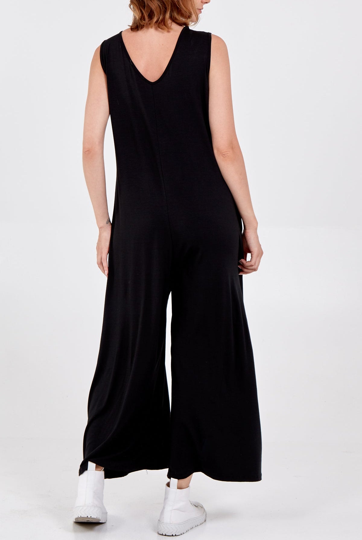 Sleeveless Plain V-Neck Jumpsuit Jump/Play WearAll