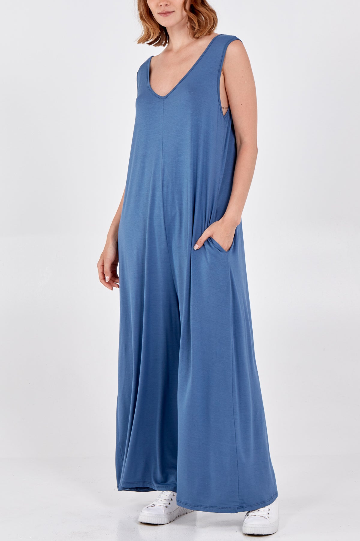 Sleeveless Plain V-Neck Jumpsuit Jump/Play WearAll Denim One Size