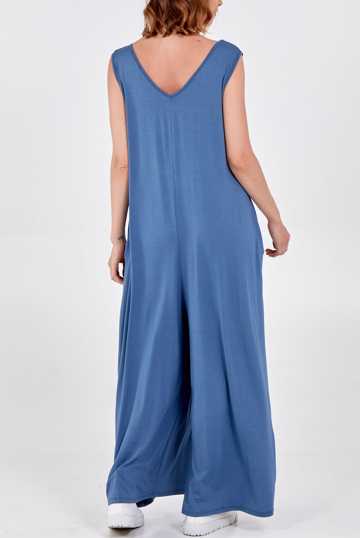 Sleeveless Plain V-Neck Jumpsuit Jump/Play WearAll