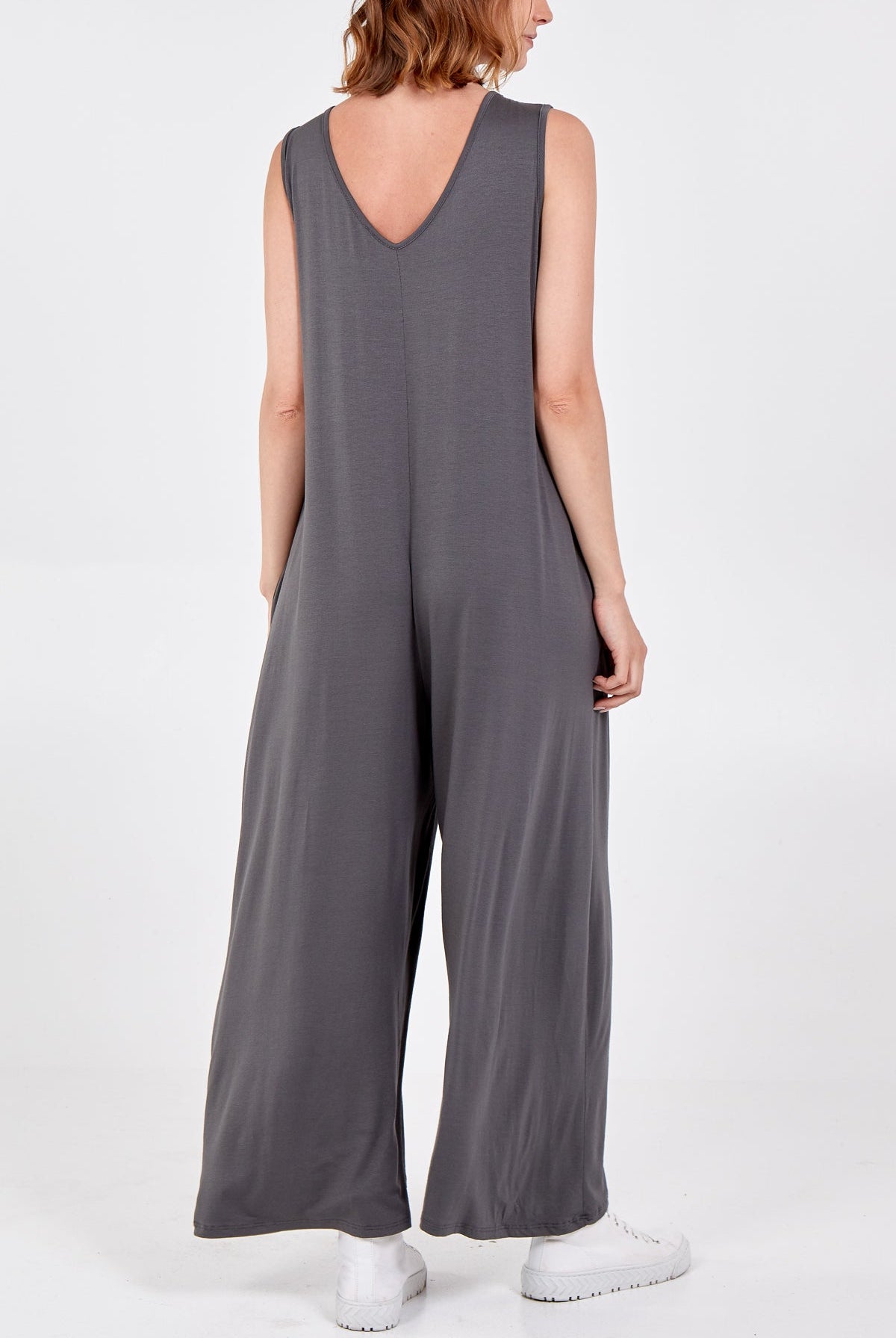 Sleeveless Plain V-Neck Jumpsuit Jump/Play WearAll