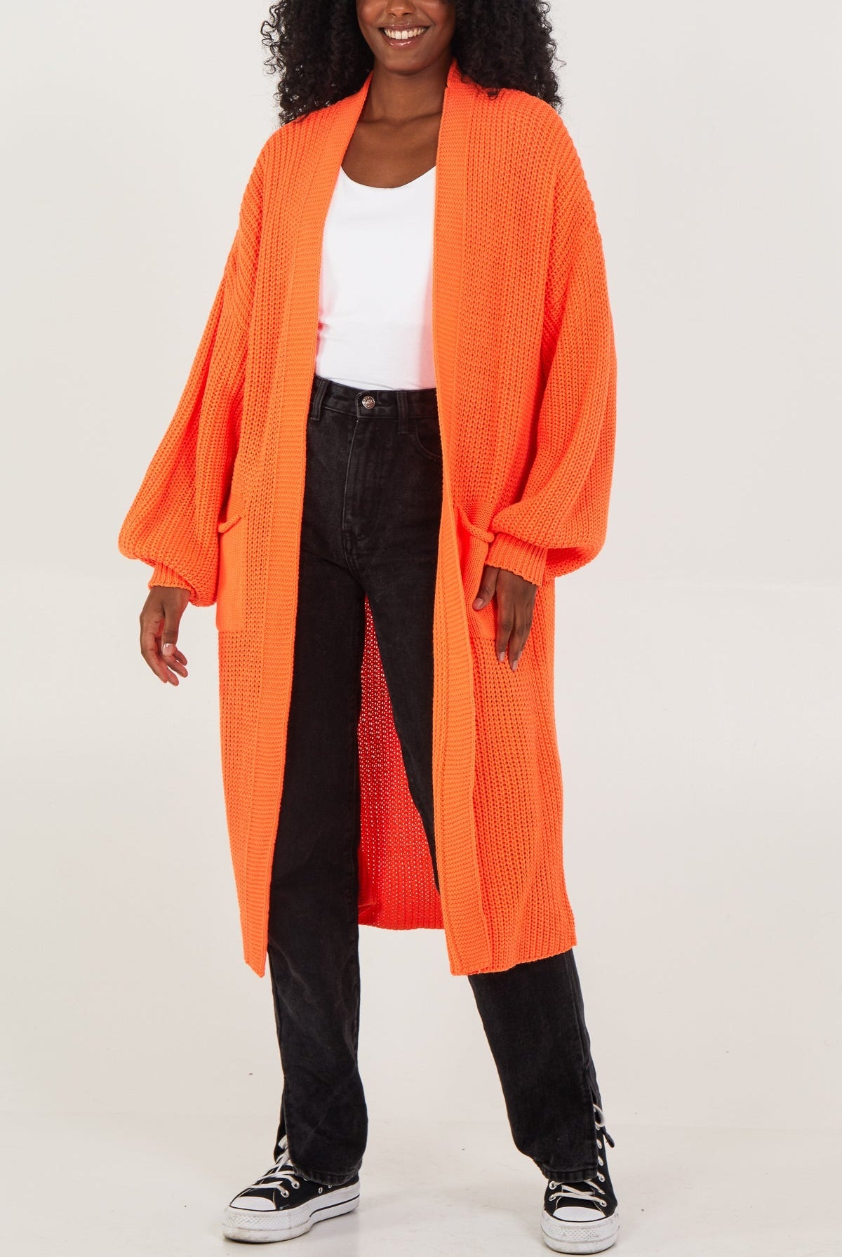 Edge To Edge Knitted Long Cardigan CMF1 WearAll Orange One Size