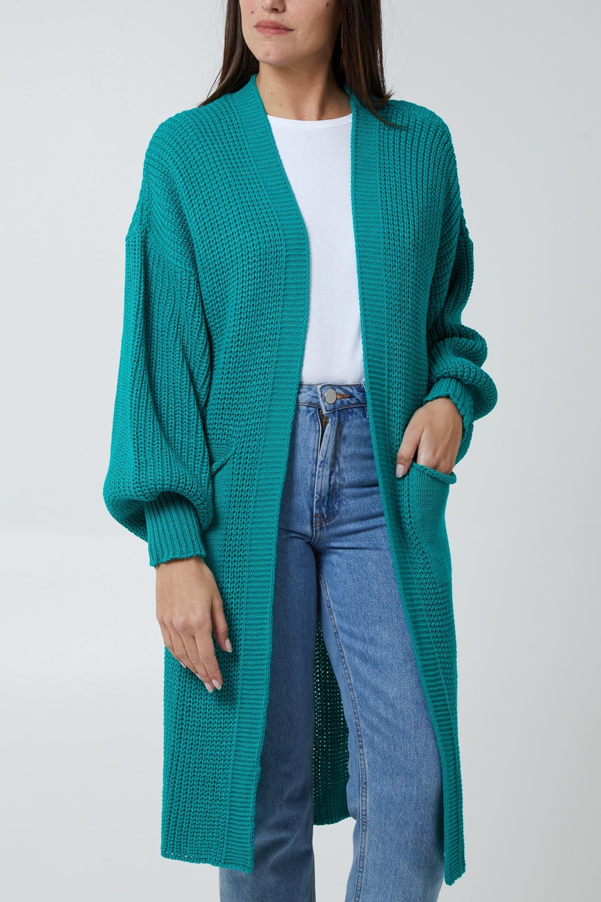 Open Front Balloon Long Sleeve Cardigan cardigan WearAll
