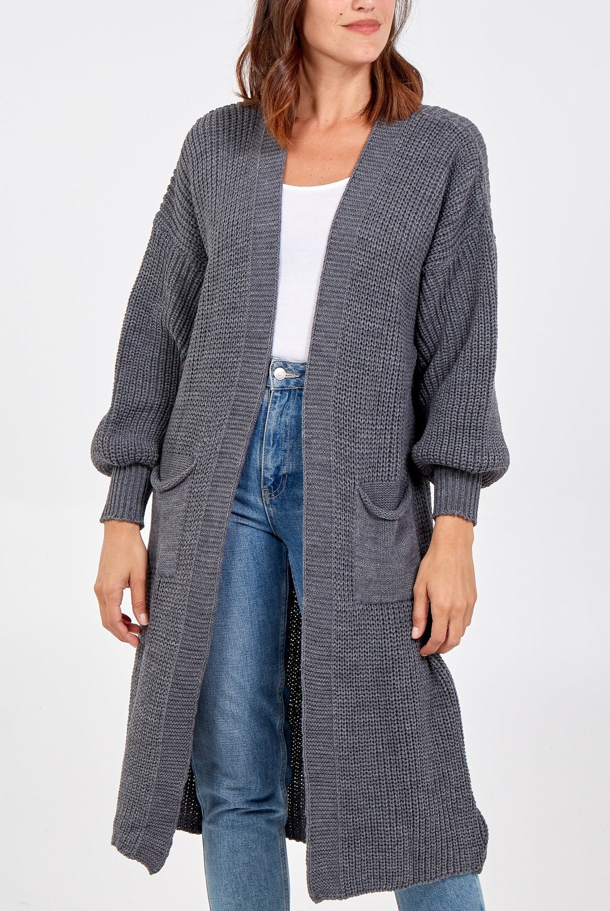 Edge To Edge Knitted Long Cardigan CMF1 WearAll Dark Grey One Size