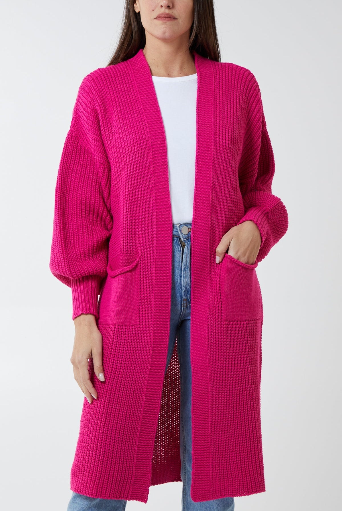 Edge To Edge Knitted Long Cardigan CMF1 WearAll Fuchsia One Size