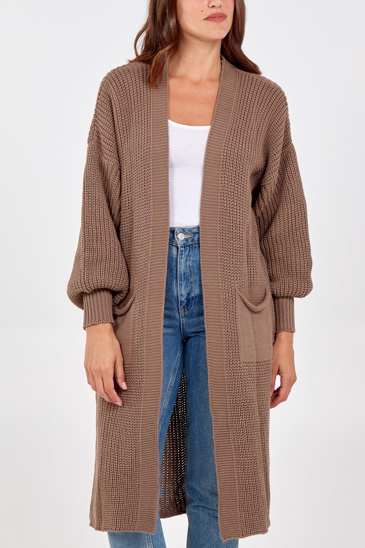 Open Front Balloon Long Sleeve Cardigan cardigan WearAll
