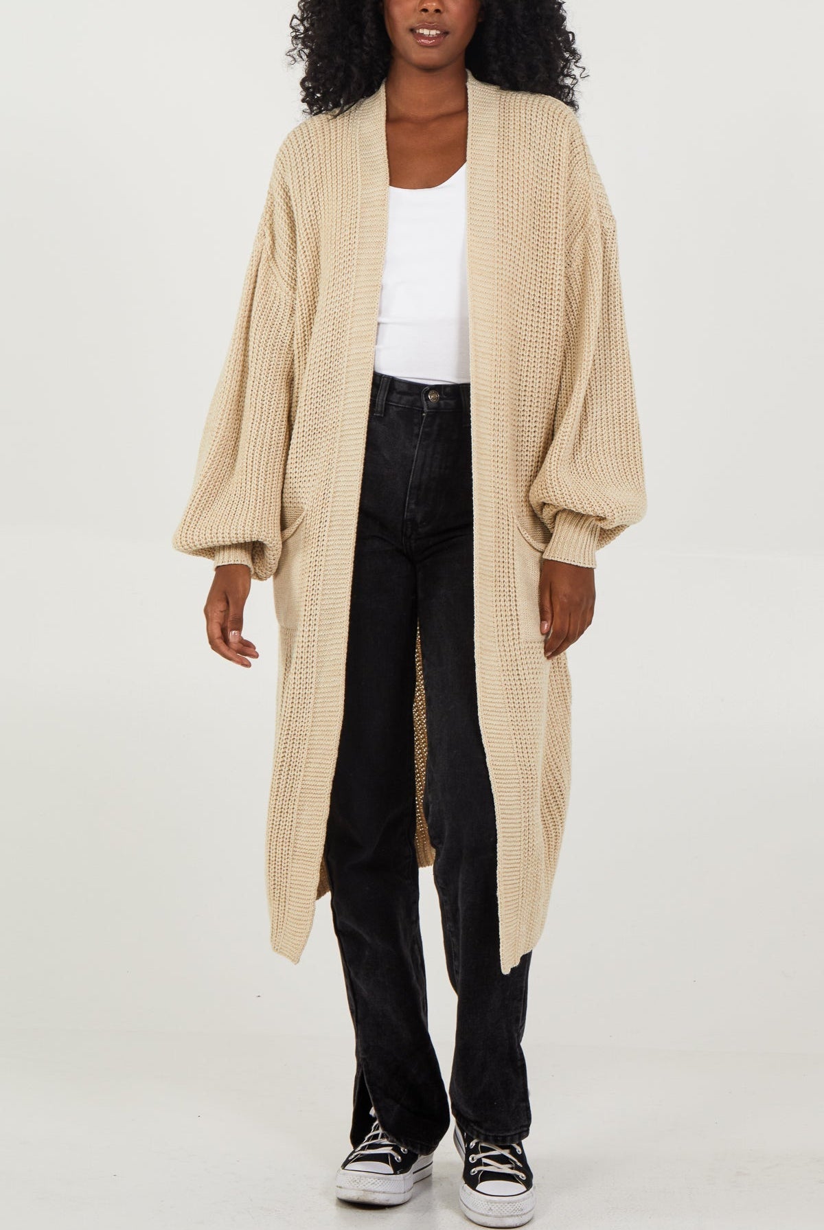 Open Front Balloon Long Sleeve Cardigan cardigan WearAll