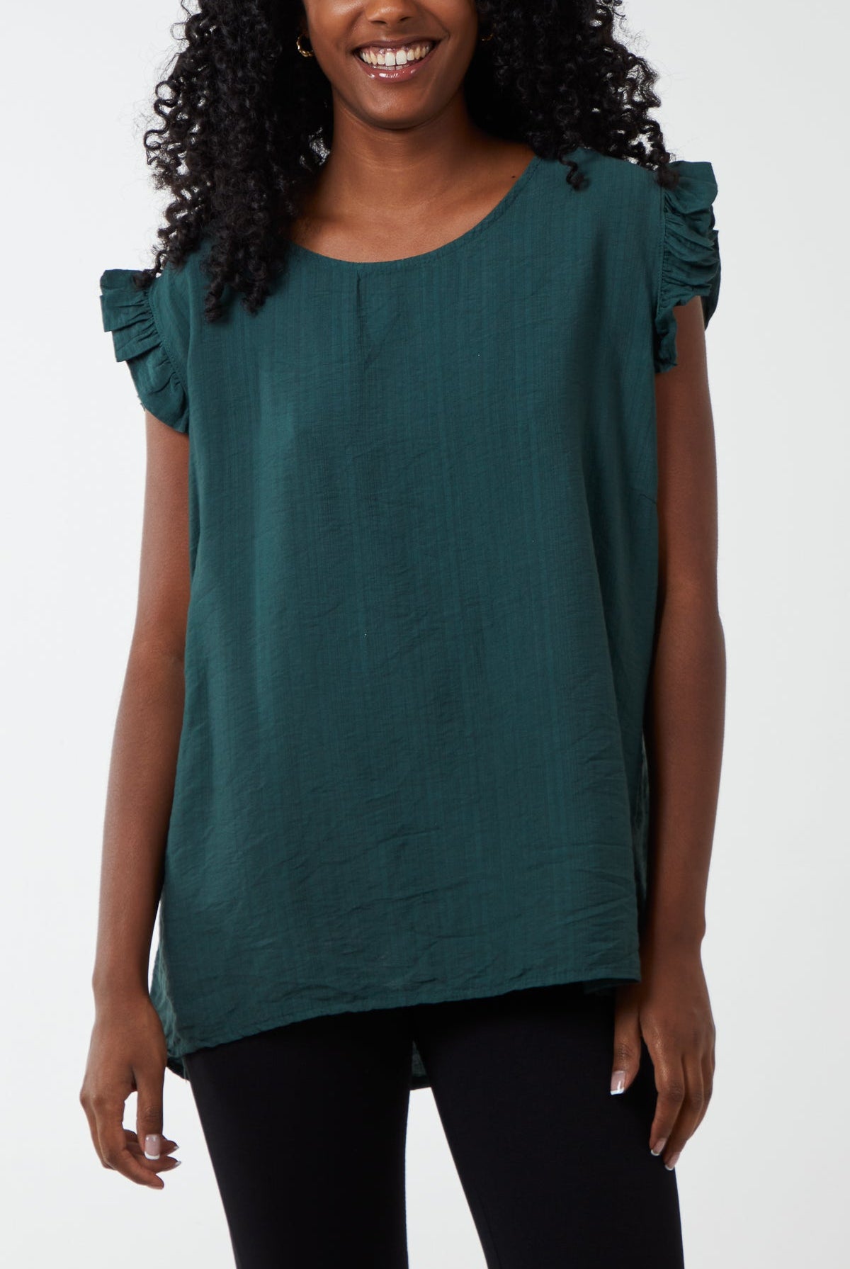 Linen Look Top Back Button TOPMF2 WearAll Bottle Green One Size