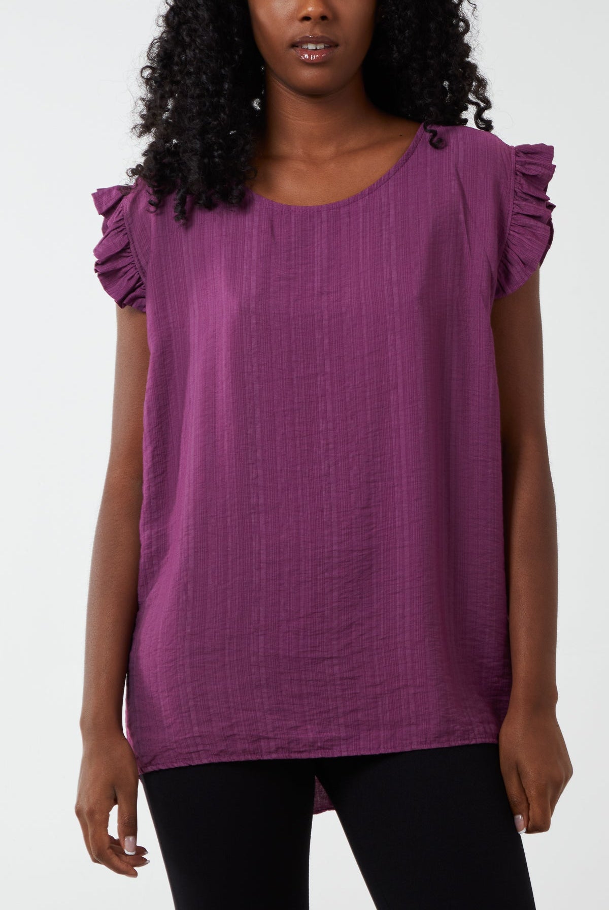 Linen Look Top Back Button TOPMF2 WearAll Purple Pattern One Size