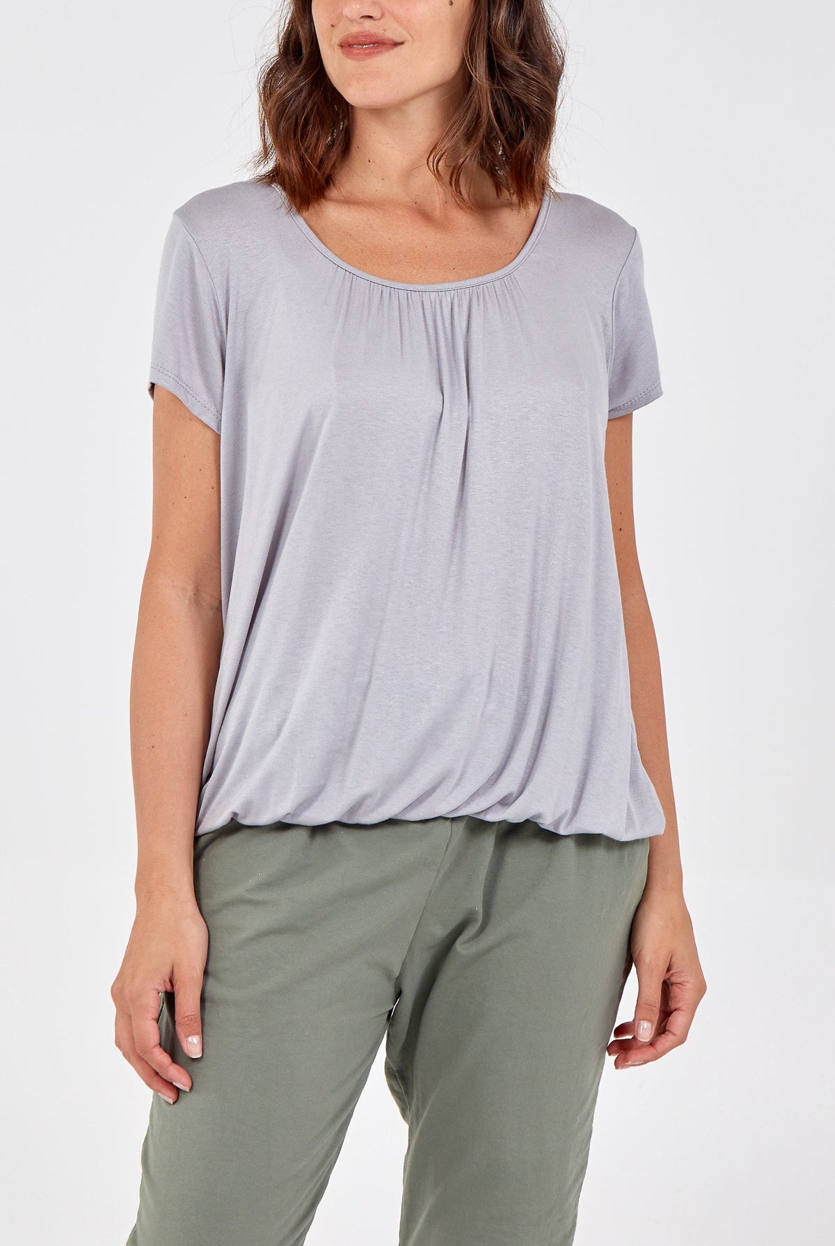 Scoop Neck Elastic Top TOPMF2 WearAll Solid Silver One Size