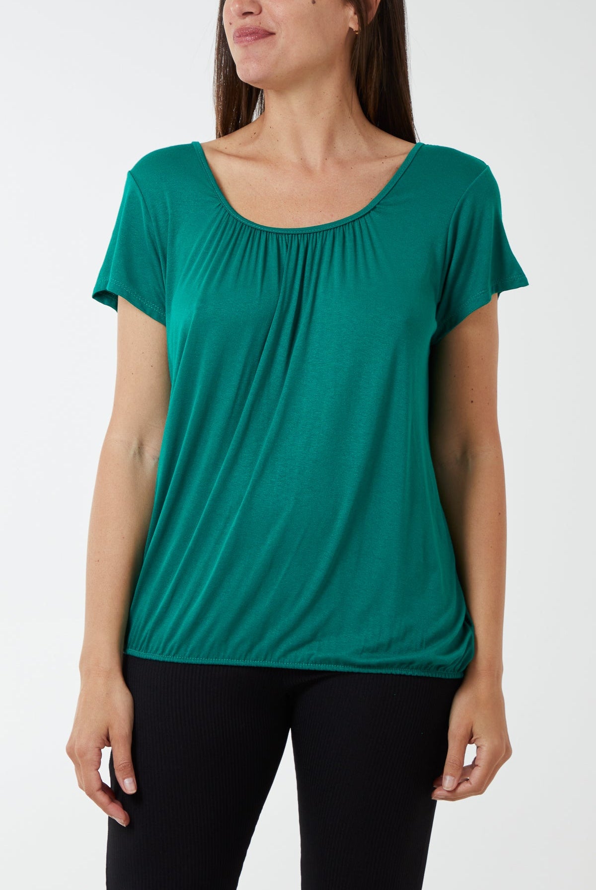 Scoop Neck Elastic Top TOPMF2 WearAll Bottle Green One Size