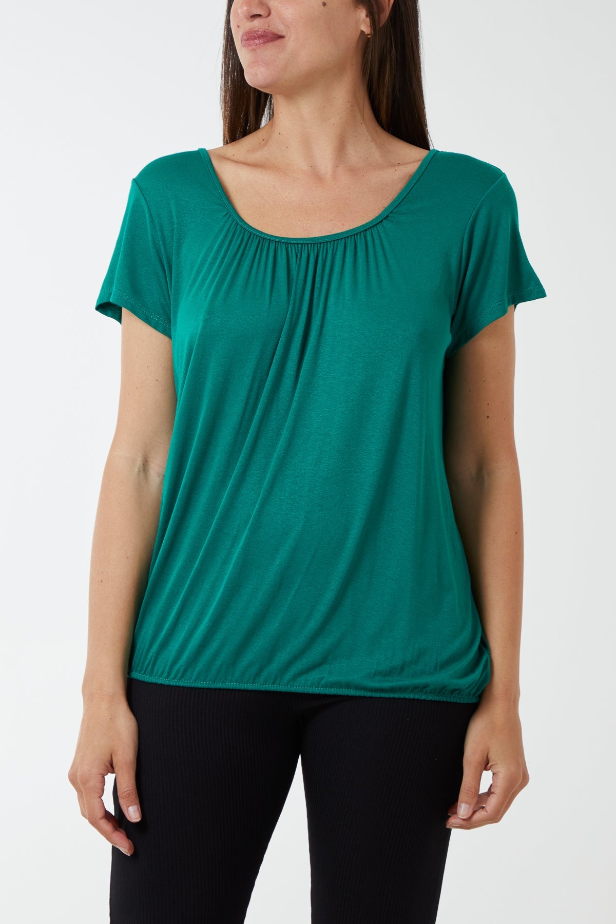 Scoop Neck Elastic Top TOPMF2 WearAll Bottle Green One Size
