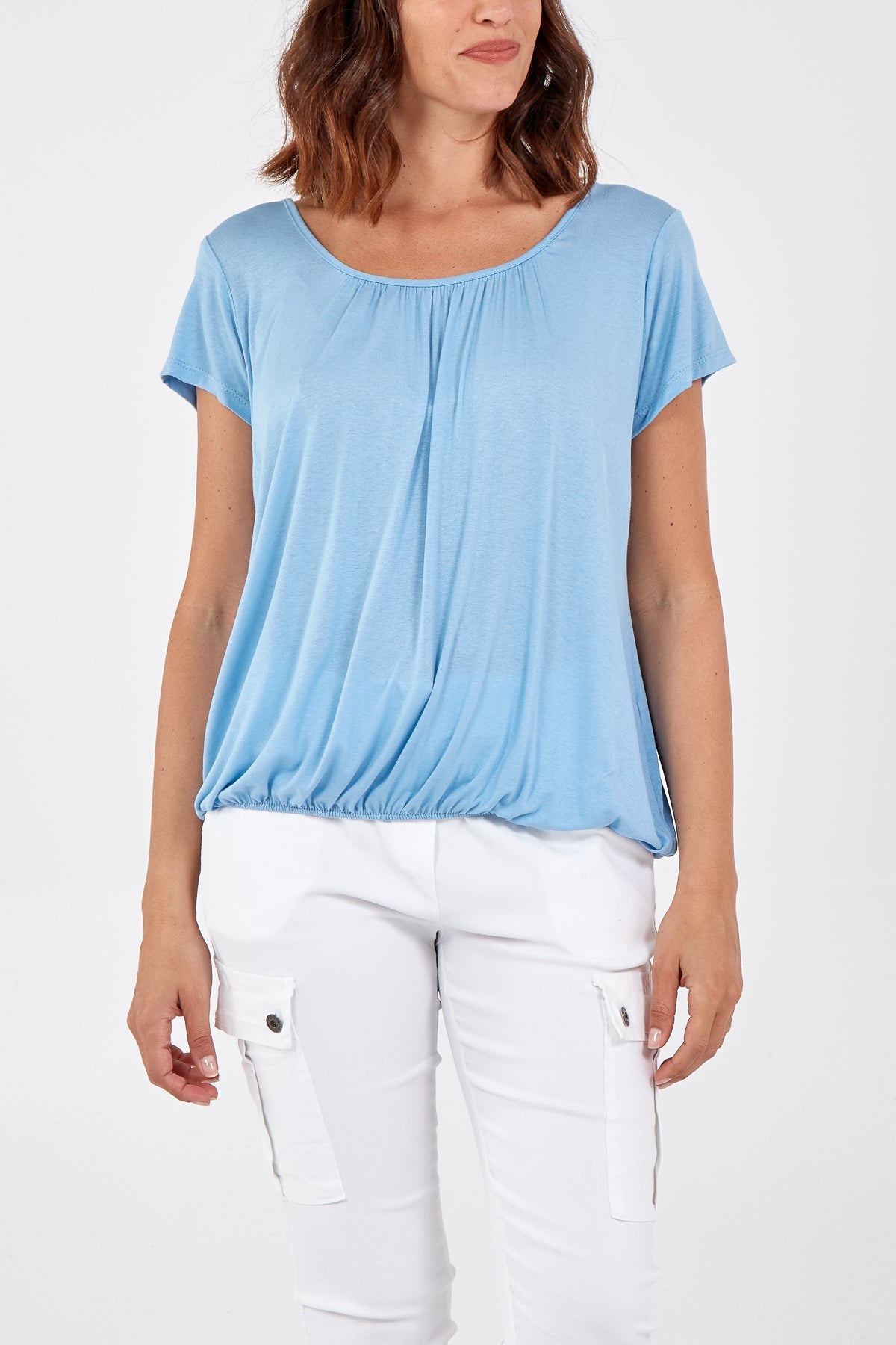 Scoop Neck Elastic Top TOPMF2 WearAll Light Blue One Size