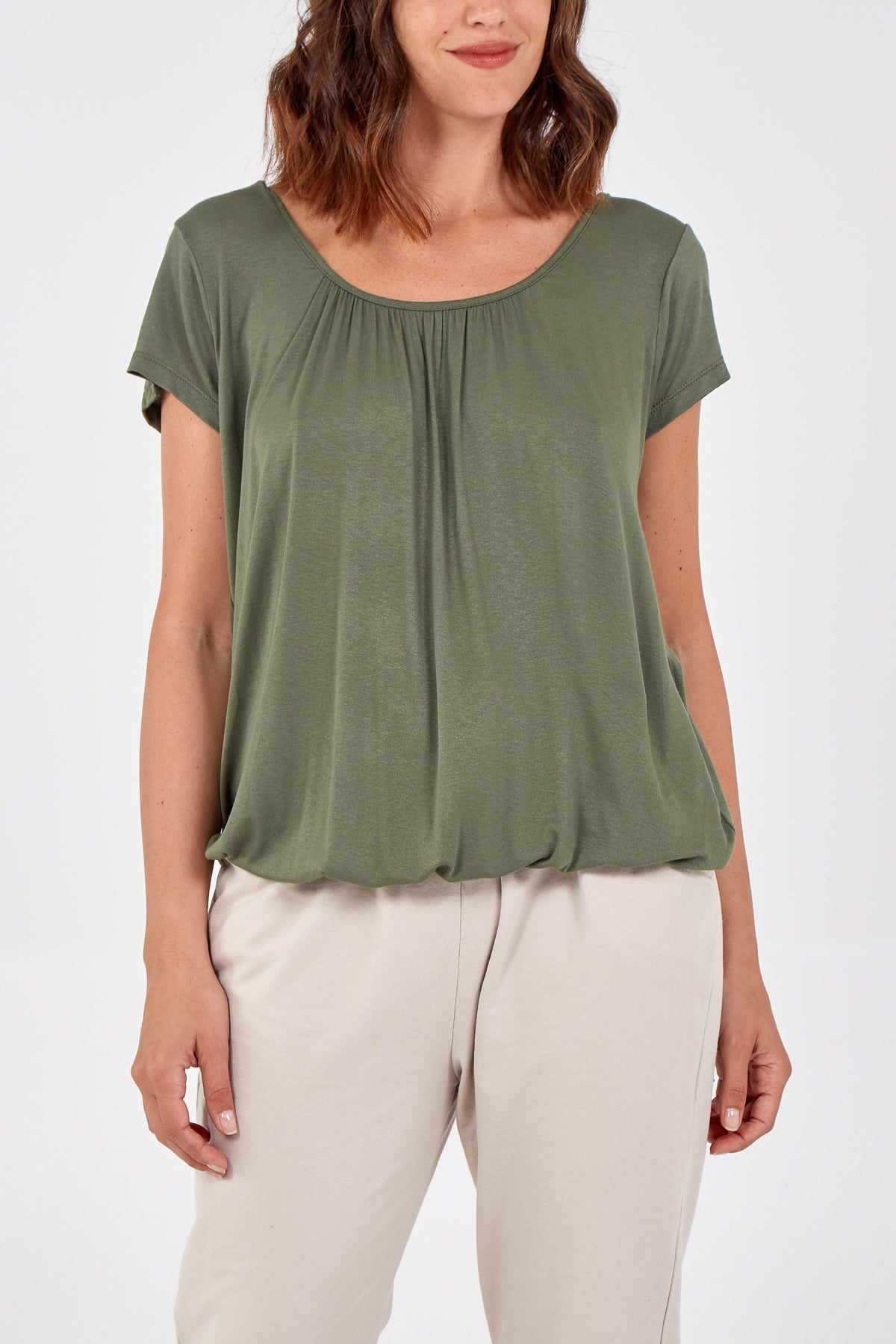 Scoop Neck Elastic Top TOPMF2 WearAll Khaki One Size