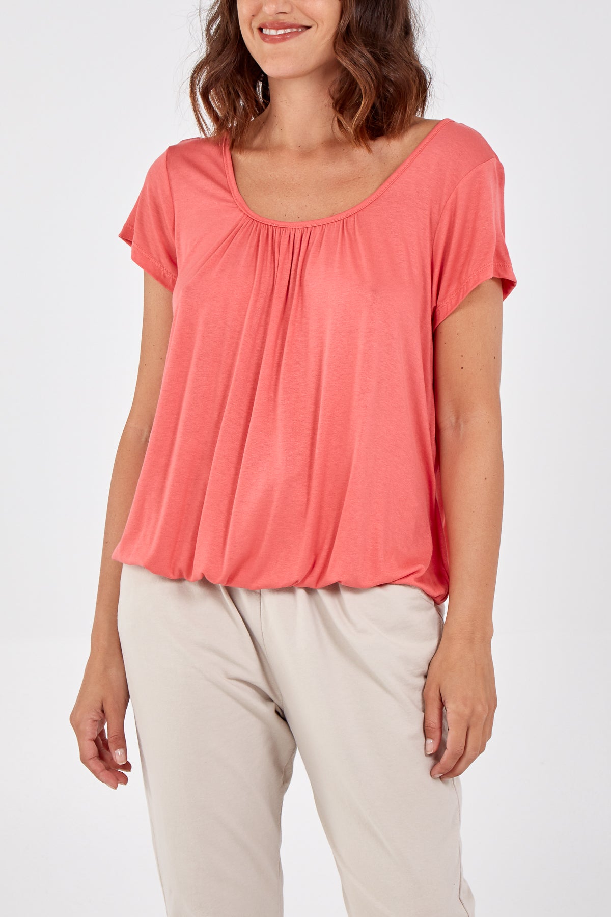 Scoop Neck Elastic Top TOPMF2 WearAll Coral One Size