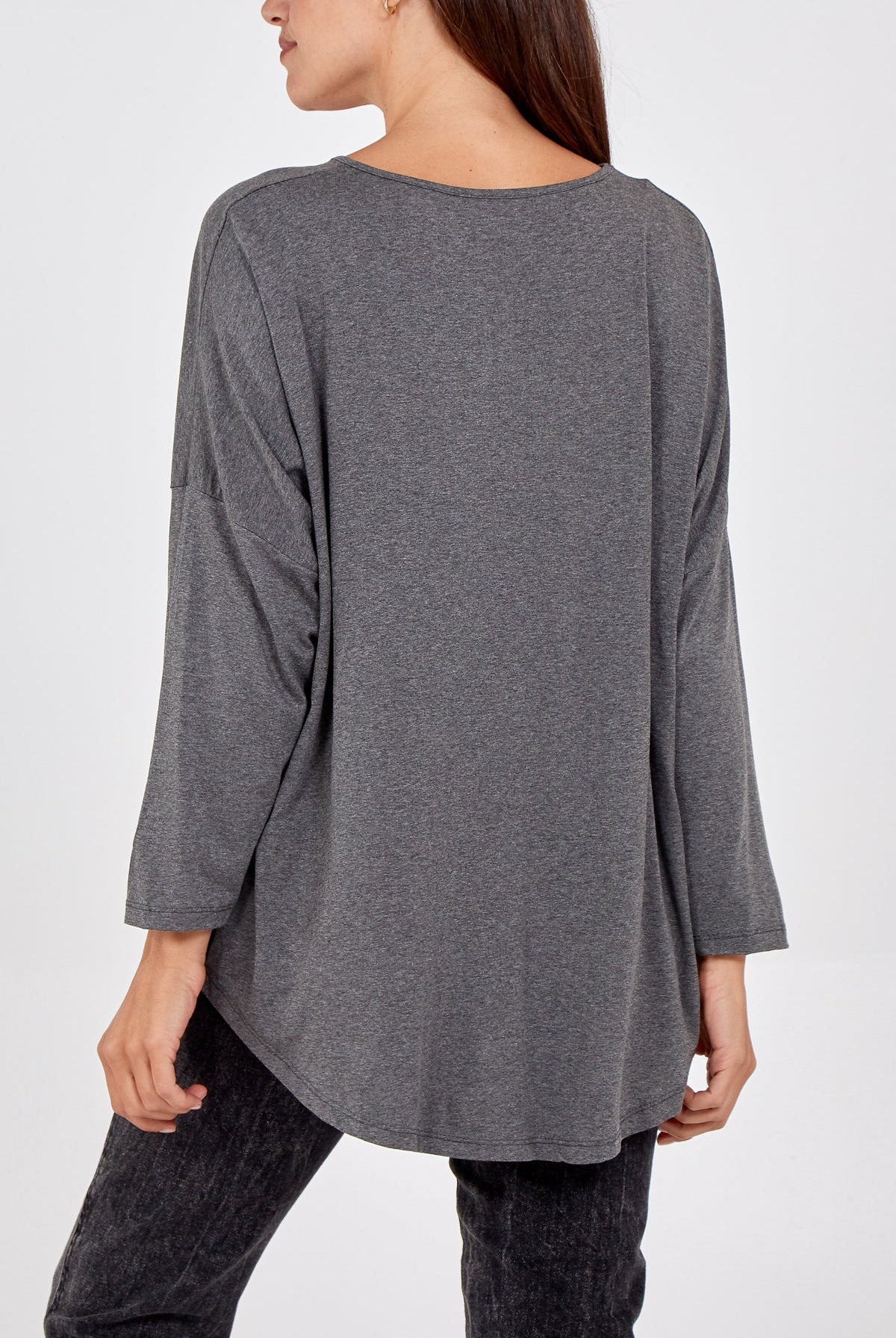 High Low Curved Hem Long Sleeve Top TOPMF2 WearAll