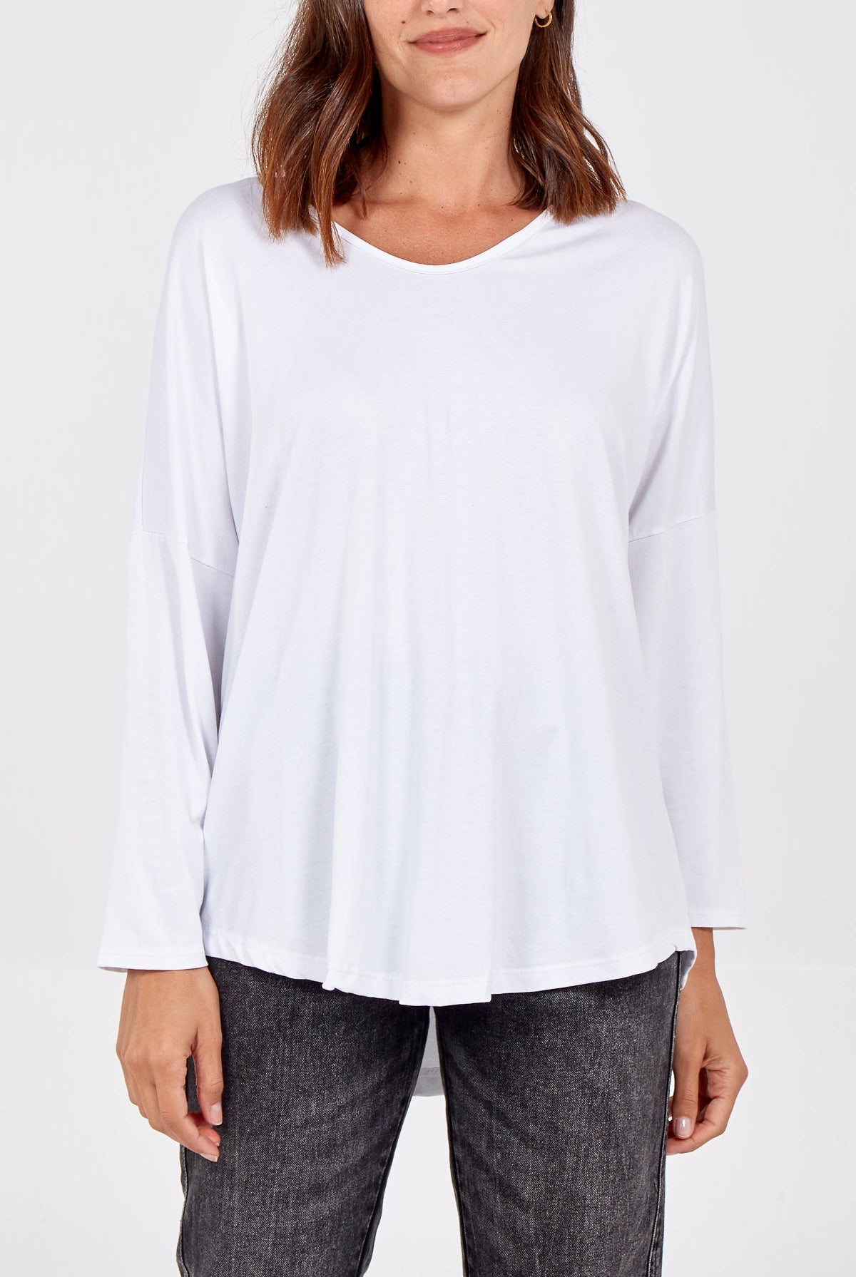 High Low Curved Hem Long Sleeve Top TOPMF2 WearAll