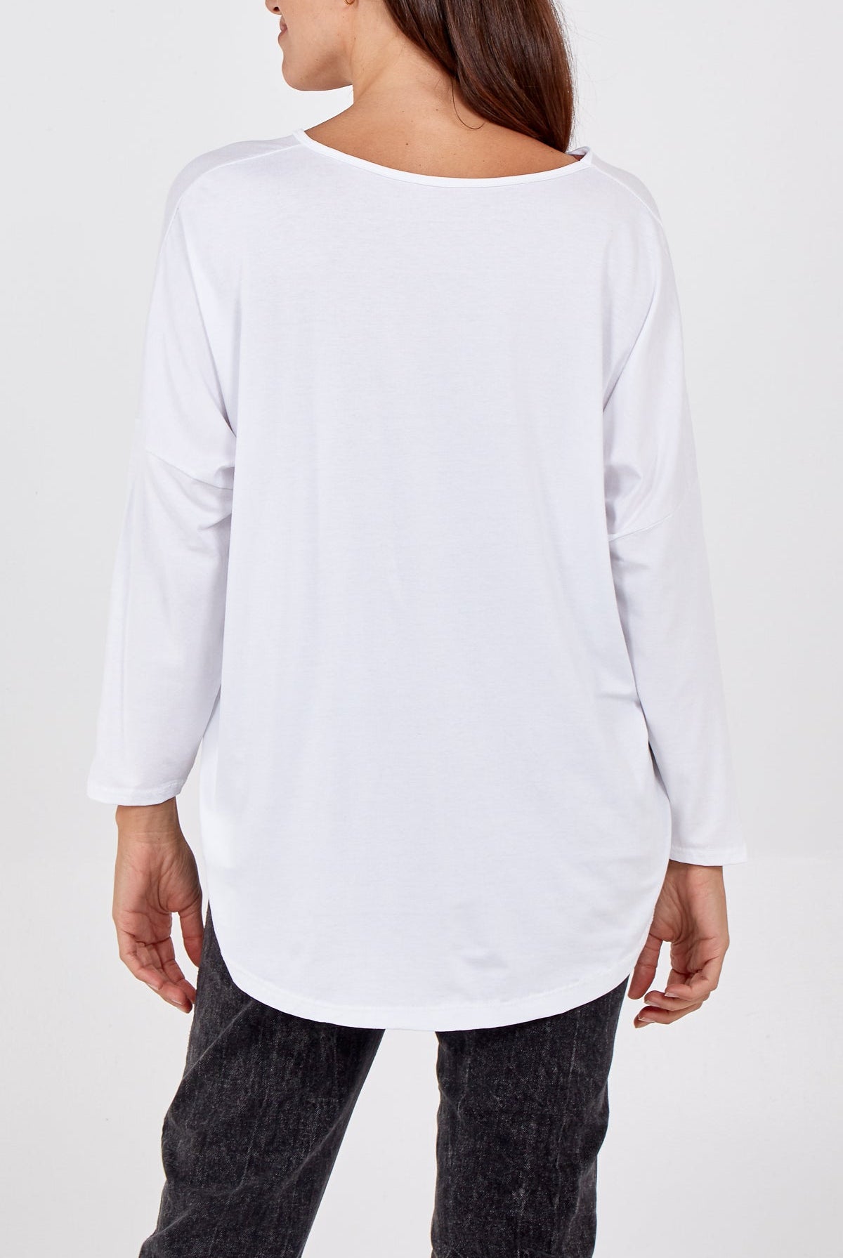 High Low Curved Hem Long Sleeve Top TOPMF2 WearAll