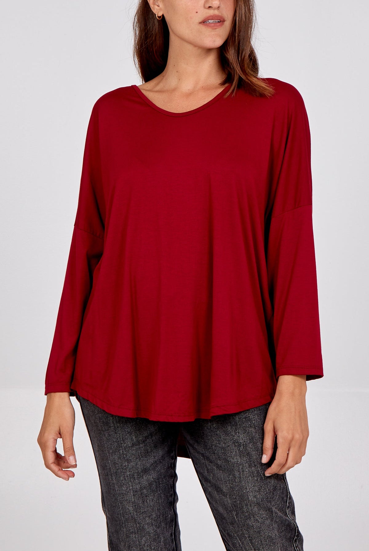 High Low Curved Hem Long Sleeve Top TOPMF2 WearAll