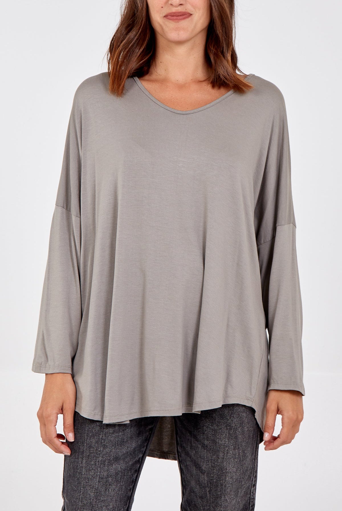 High Low Curved Hem Long Sleeve Top TOPMF2 WearAll