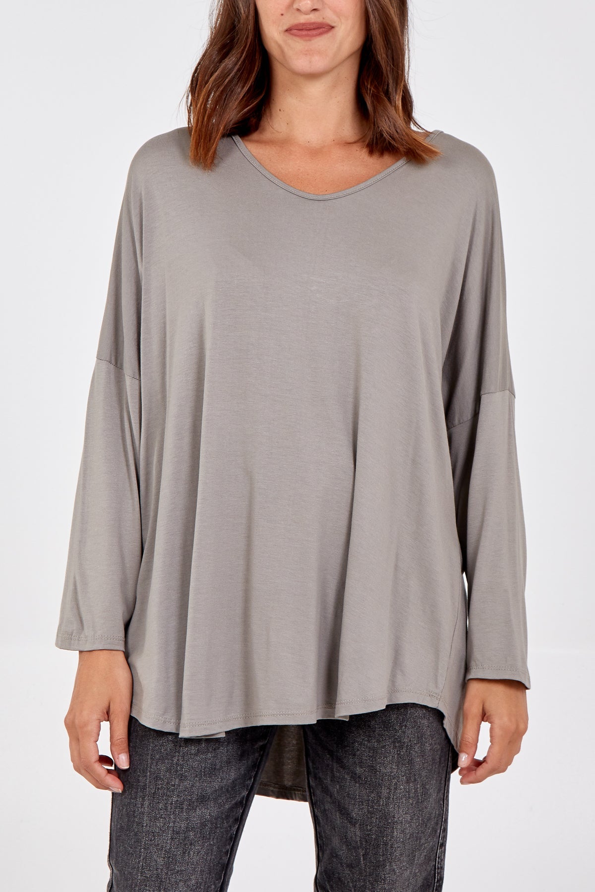 High Low Curved Hem Long Sleeve Top TOPMF2 WearAll