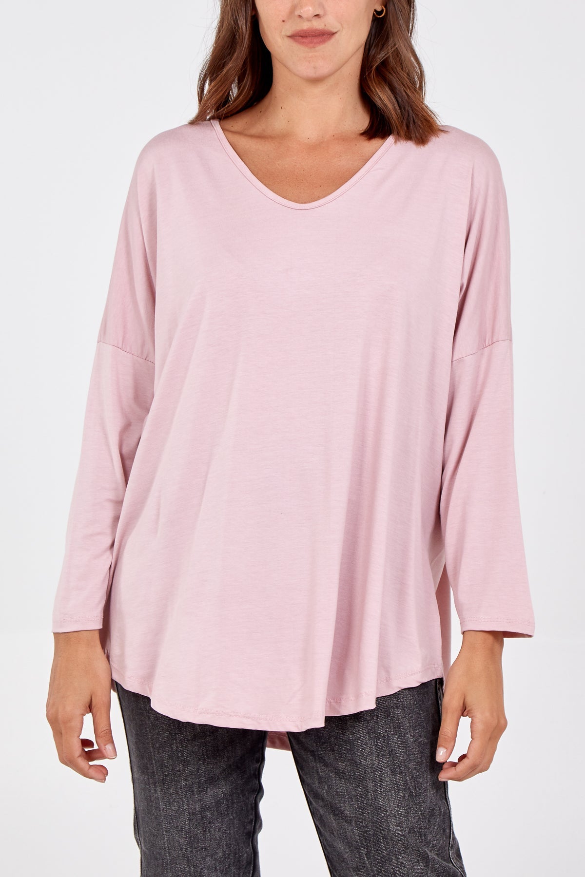 High Low Curved Hem Long Sleeve Top TOPMF2 WearAll