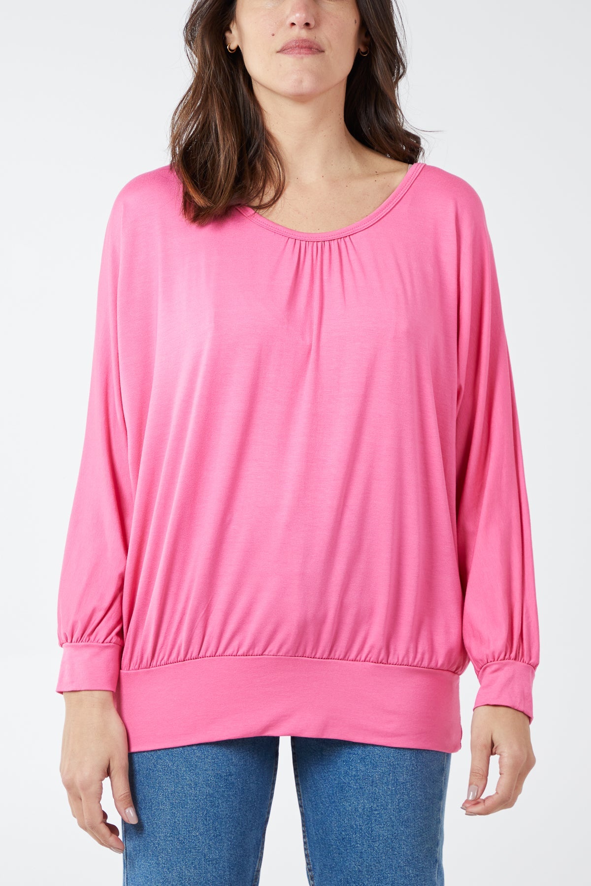 Long Sleeve Crossover Back Top TOPMF2 WearAll Hot Pink One Size