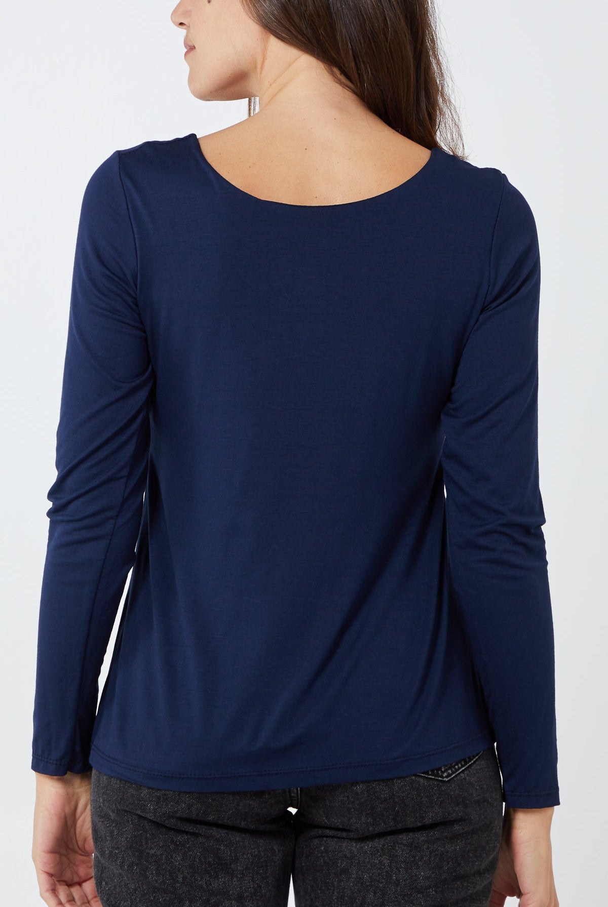 Basic Double Layer Scoop Neck Long Sleeve Top TOPMF2 WearAll