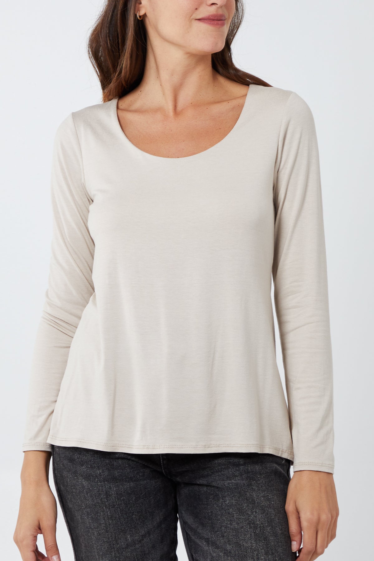 Basic Double Layer Scoop Neck Long Sleeve Top TOPMF2 WearAll
