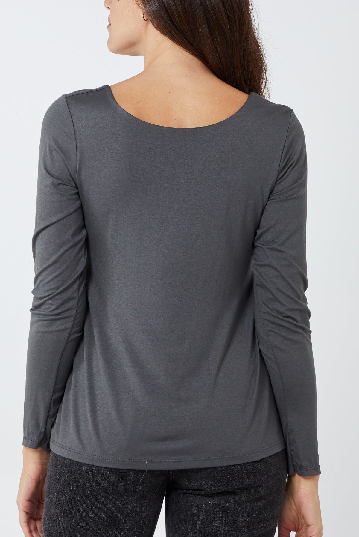 Basic Double Layer Scoop Neck Long Sleeve Top TOPMF2 WearAll