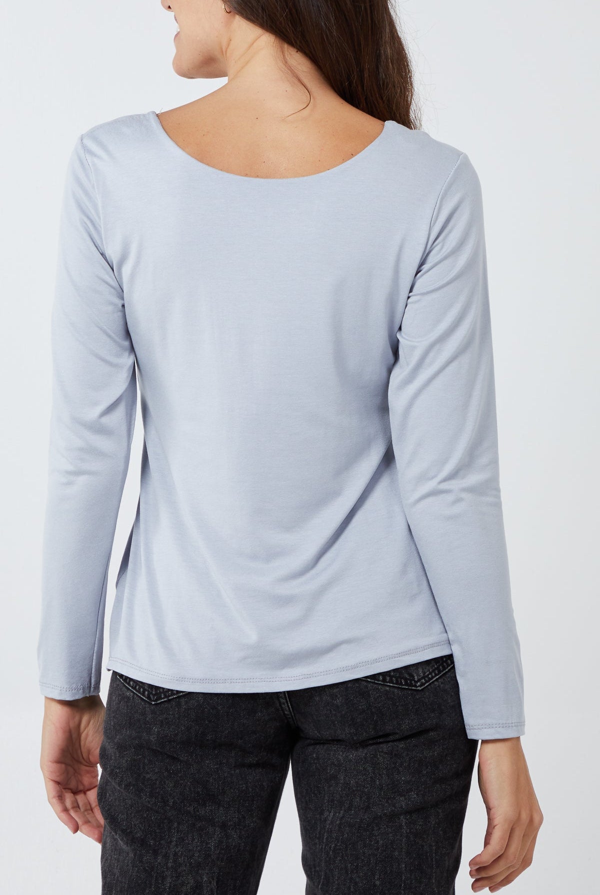 Basic Double Layer Scoop Neck Long Sleeve Top TOPMF2 WearAll