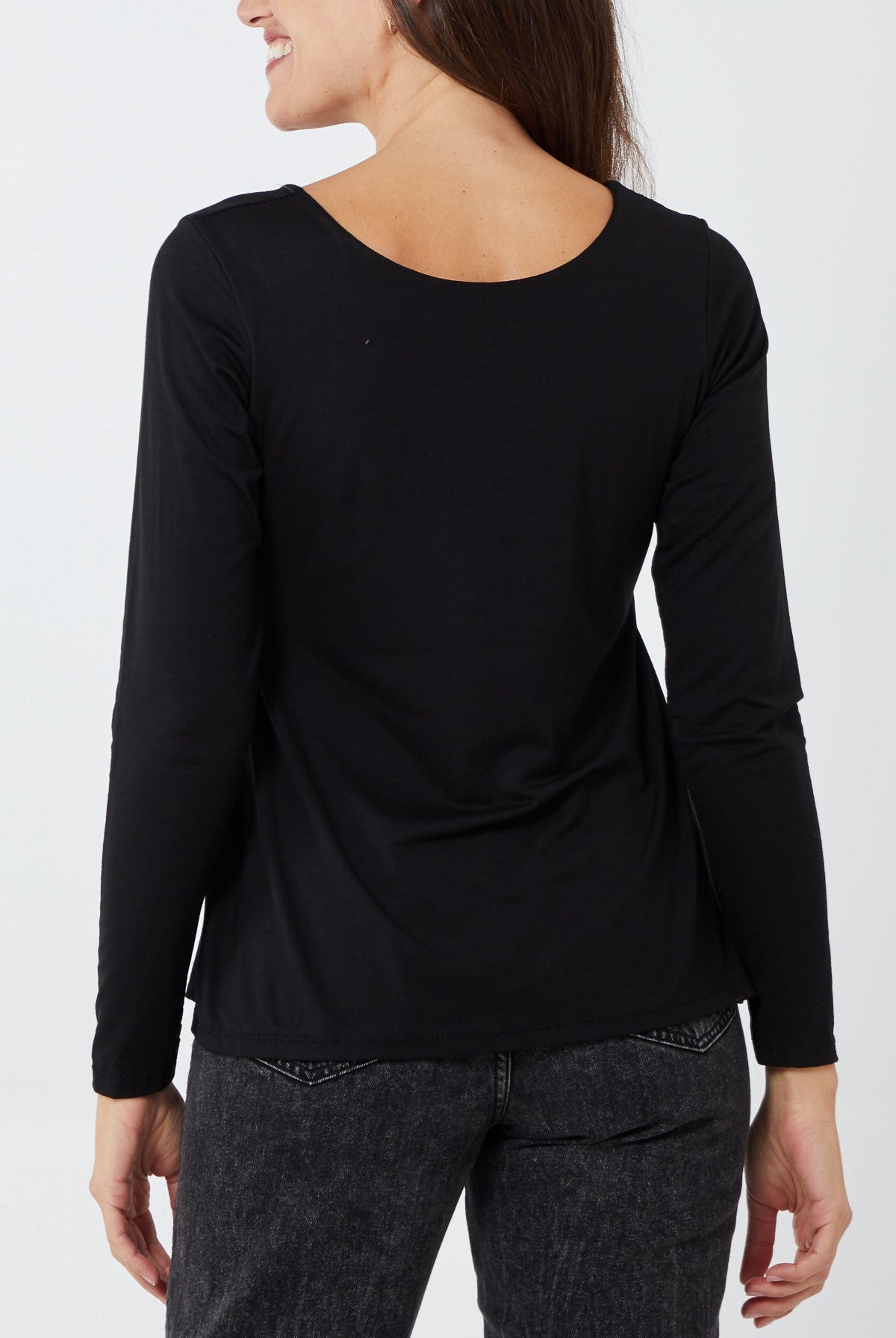 Basic Double Layer Scoop Neck Long Sleeve Top TOPMF2 WearAll
